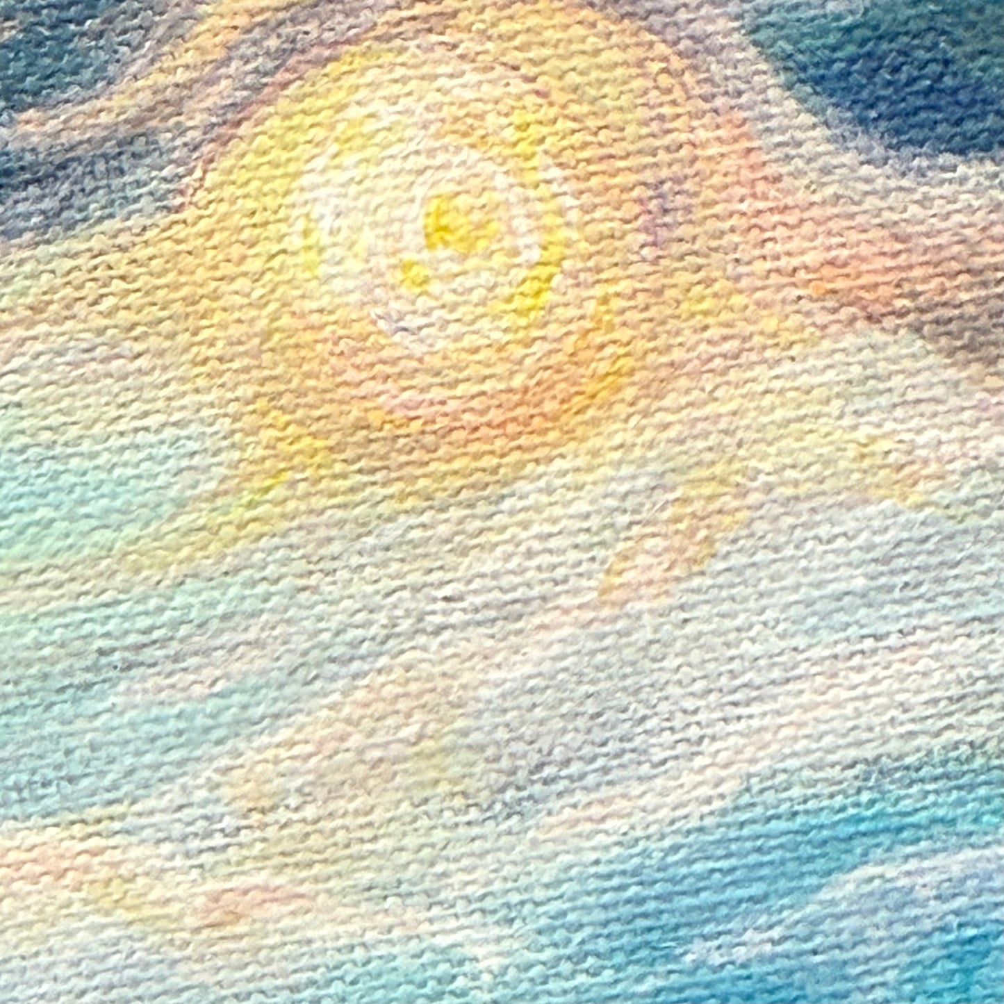 Serenity unshaken. Optimistic original seascape painting on canvas, lake, storm, blue