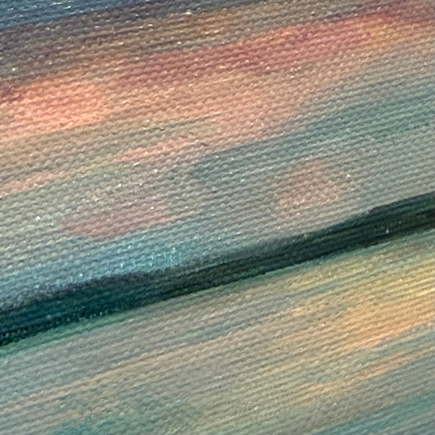 Serenity unshaken. Optimistic original seascape painting on canvas, lake, storm, blue