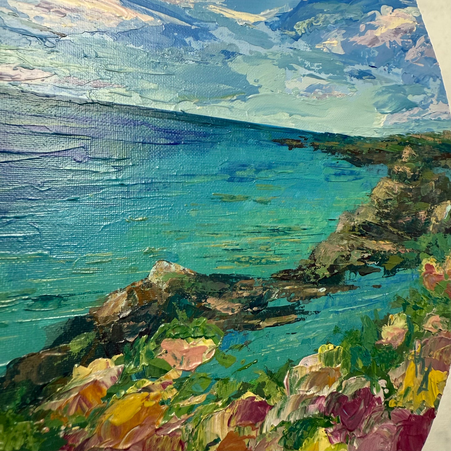 Stillness in Bloom. Wild flowers. Art, wall decor, optimistic original signed oval landscape painting on canvas