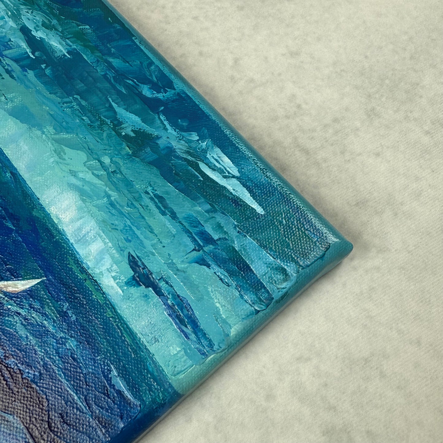 Sailboat. Wall art, set of 2 optimistic original abstract seascape ocean sailboat signed paintings on canvas, nautical decor, blue