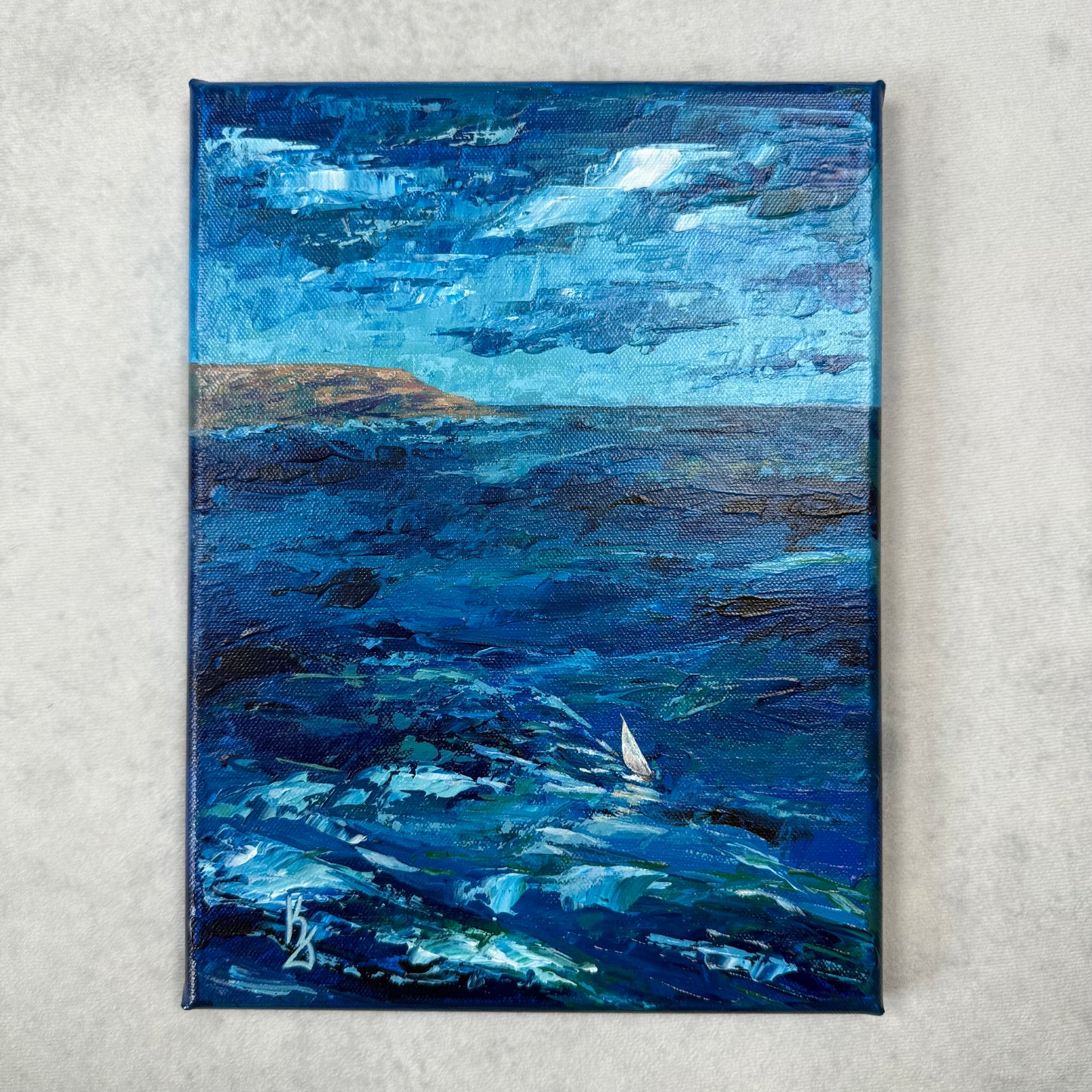 Sailboat. Wall art, set of 2 optimistic original abstract seascape ocean sailboat signed paintings on canvas, nautical decor, blue