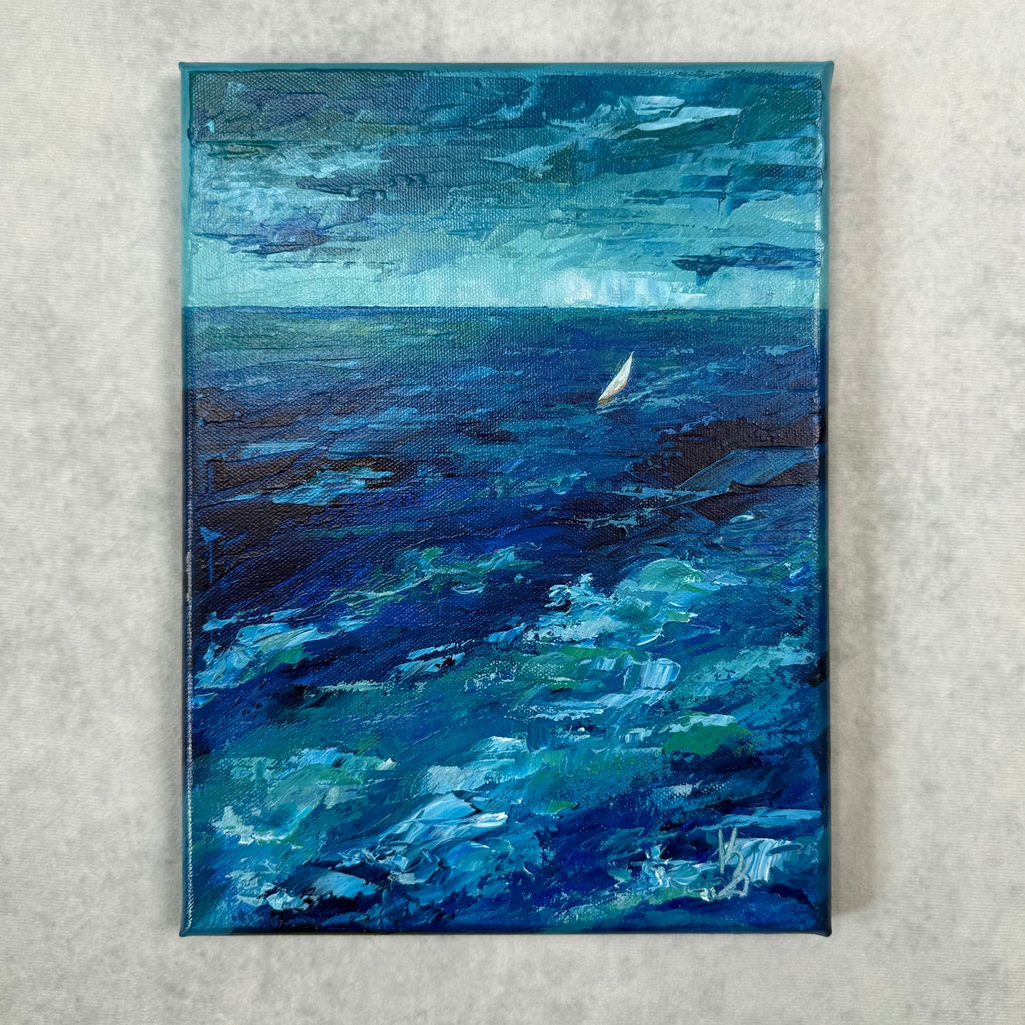 Sailboat. Wall art, set of 2 optimistic original abstract seascape ocean sailboat signed paintings on canvas, nautical decor, blue