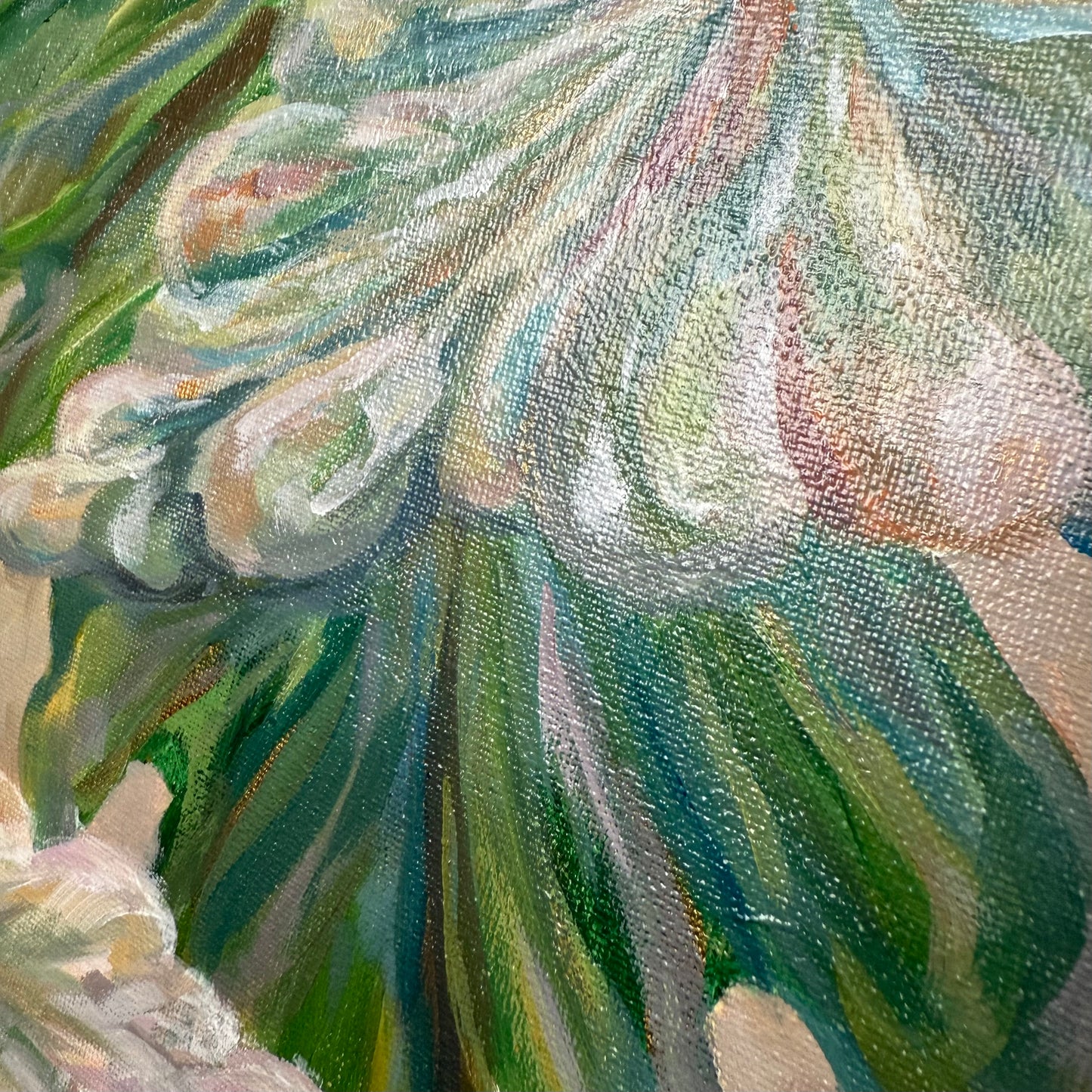 Blushing leaves. Art, wall decor, optimistic original signed abstract tropical leaves painting on canvas
