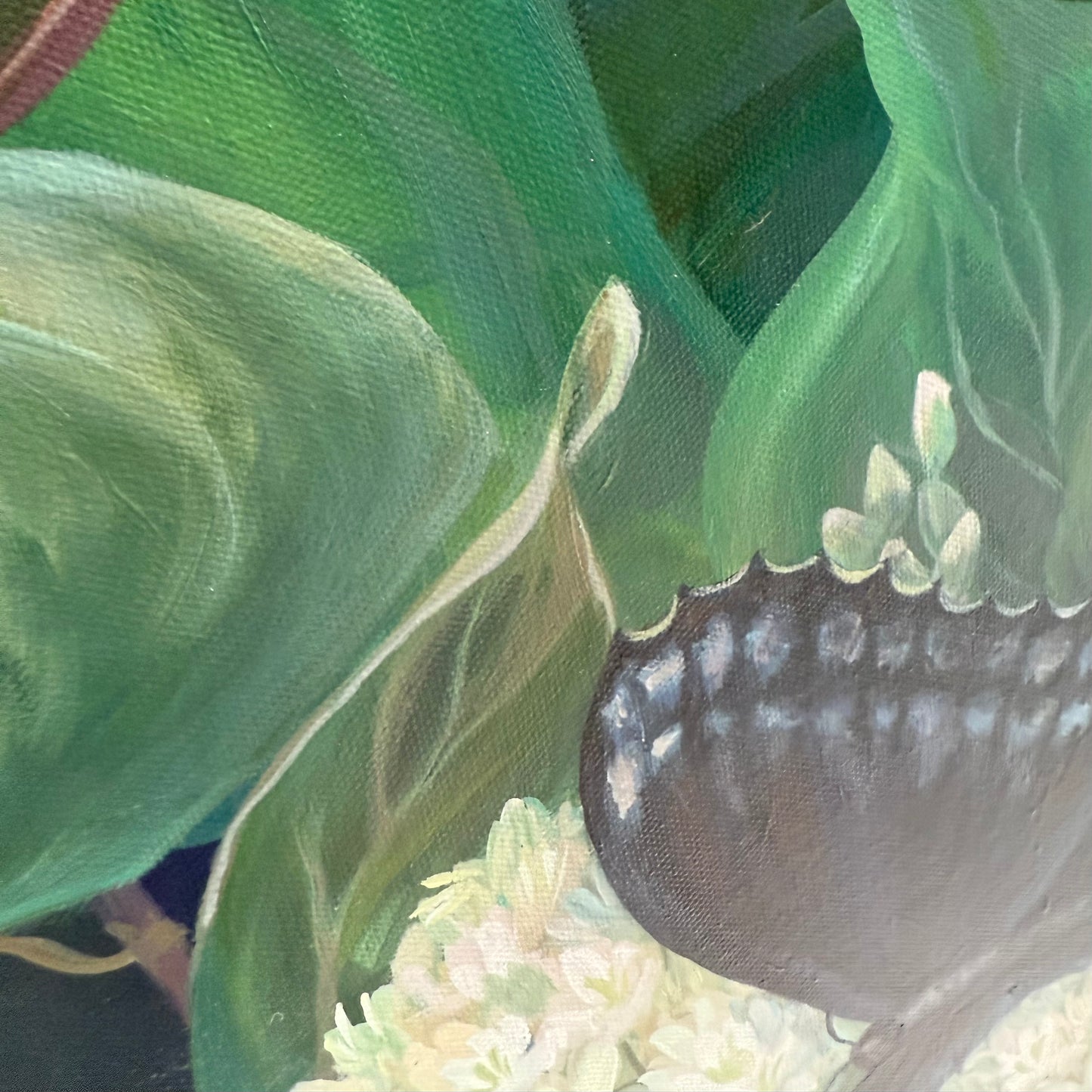 Trail Secrets. Dogwood. Art, decor, optimistic original signed large botanical painting on canvas, green, butterfly