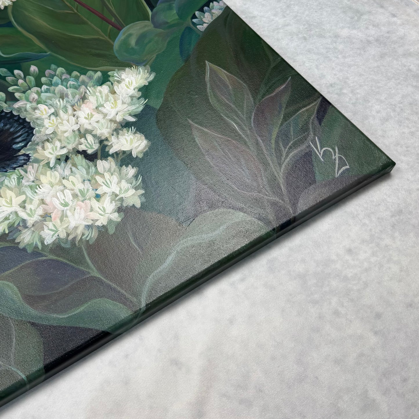 Trail Secrets. Dogwood. Art, decor, optimistic original signed large botanical painting on canvas, green, butterfly