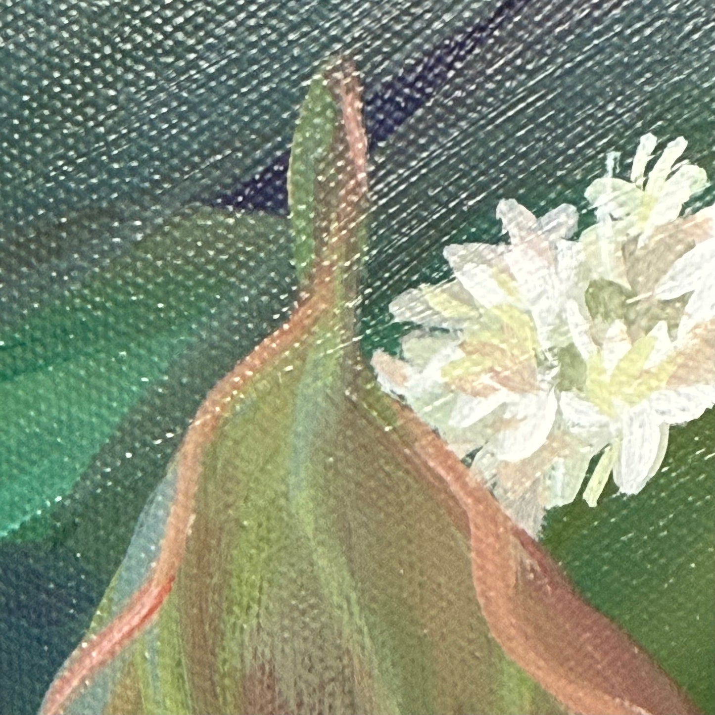 Trail Secrets. Dogwood. Art, decor, optimistic original signed large botanical painting on canvas, green, butterfly