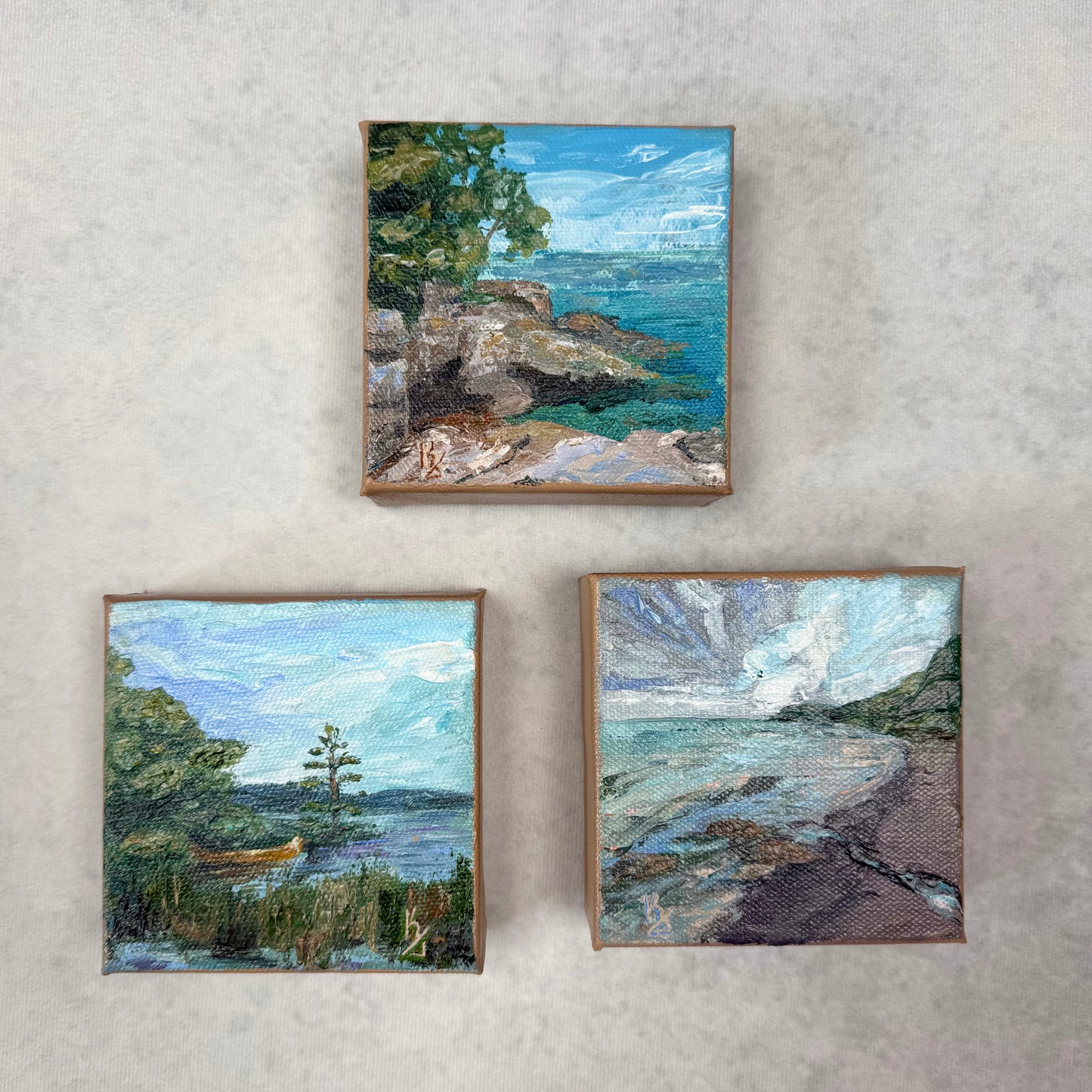 North shore. Grand Marais. Wall art, shelf decor, small original signed textured painting