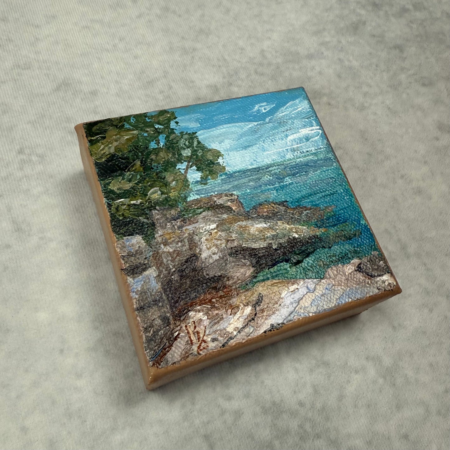 North shore. Tofte. Wall art, shelf decor, small original signed textured painting