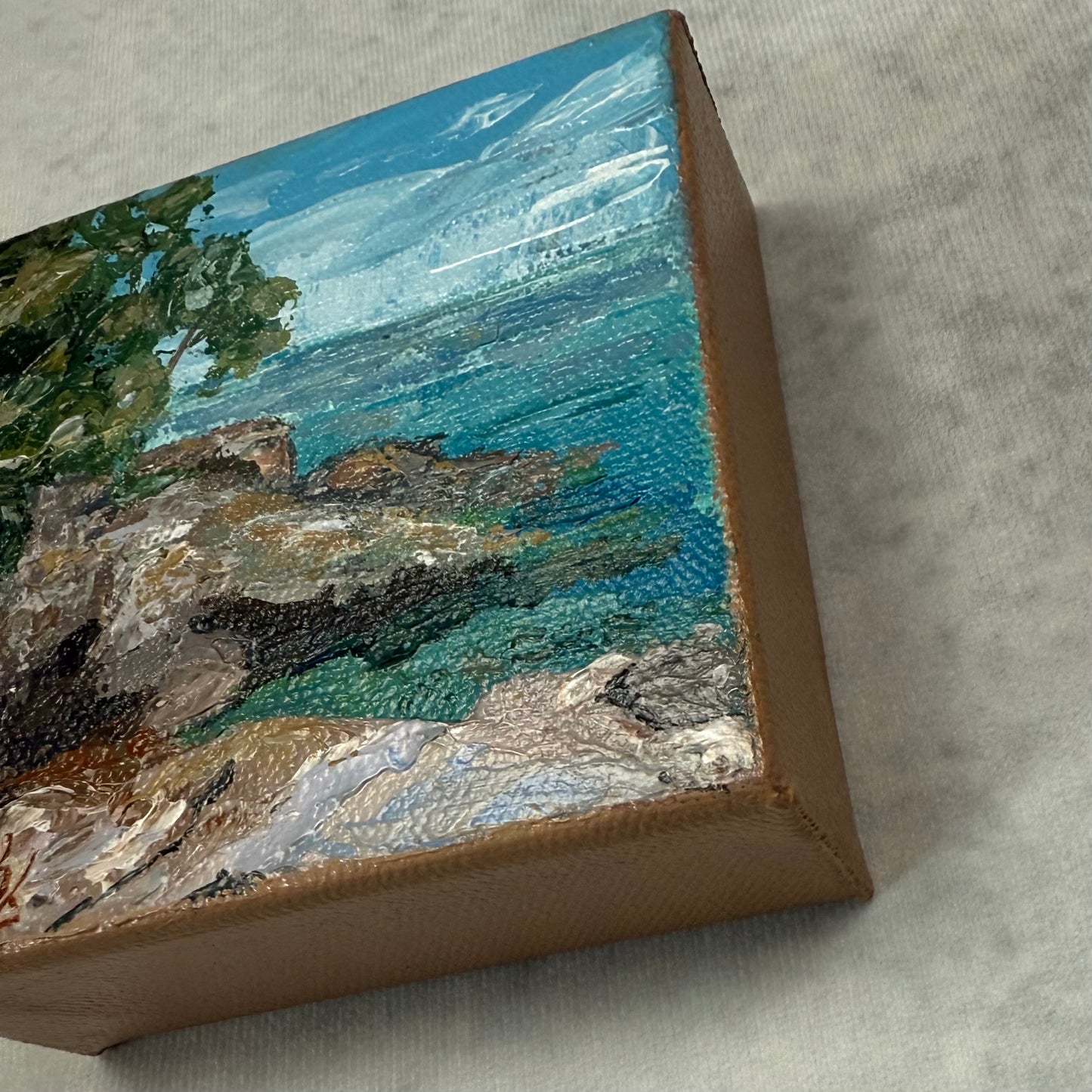 North shore. Tofte. Wall art, shelf decor, small original signed textured painting