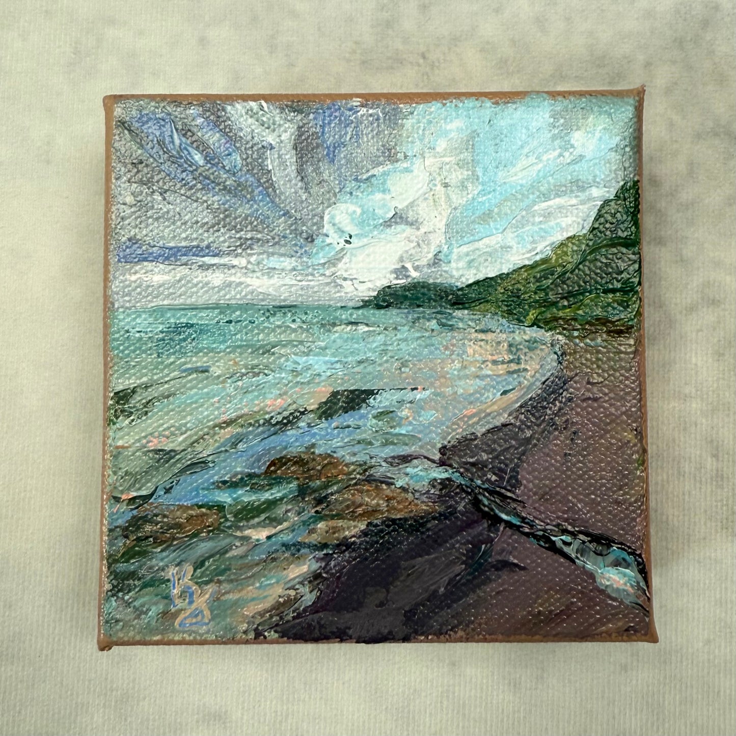 North shore. Grand Marais. Wall art, shelf decor, small original signed textured painting