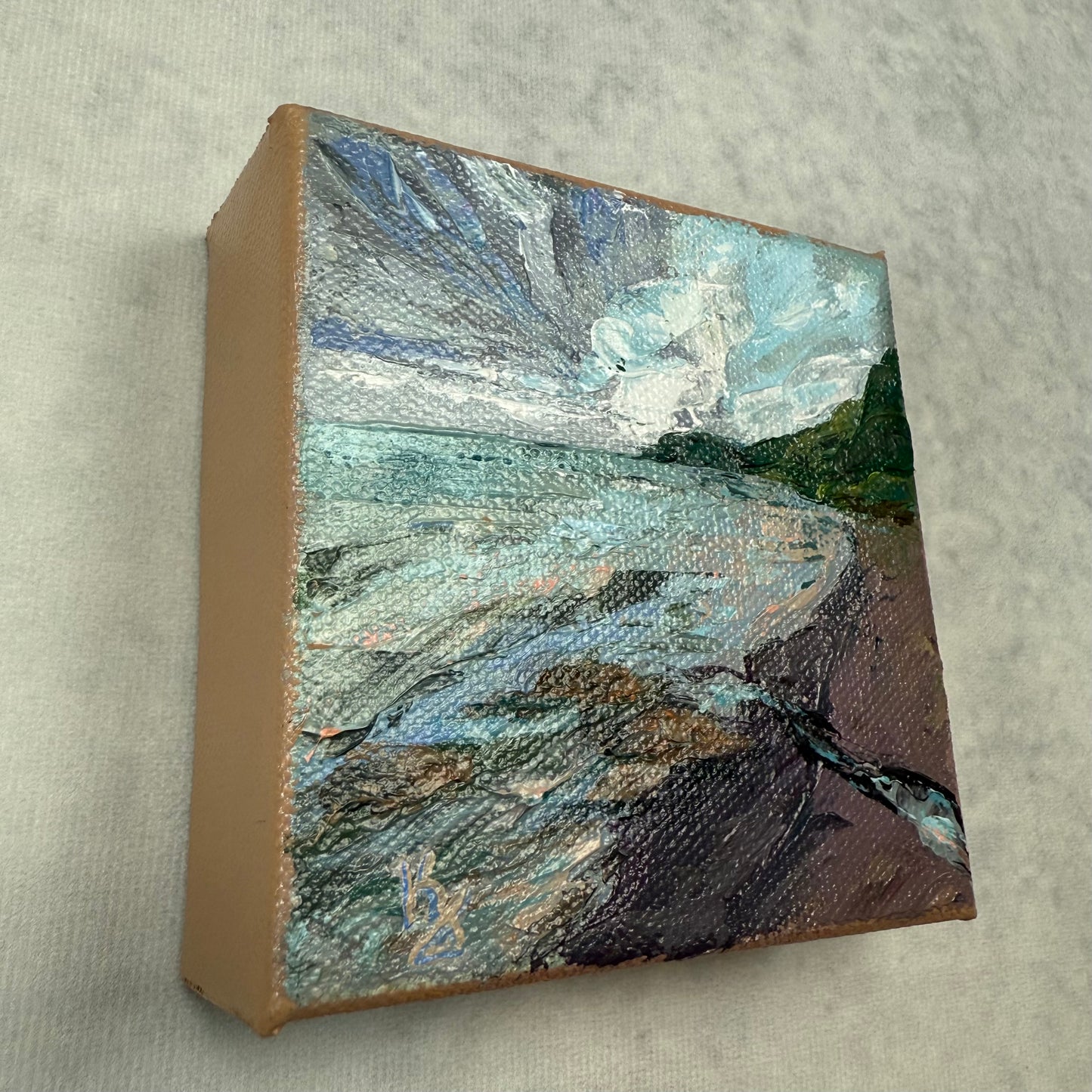 North shore. Grand Marais. Wall art, shelf decor, small original signed textured painting