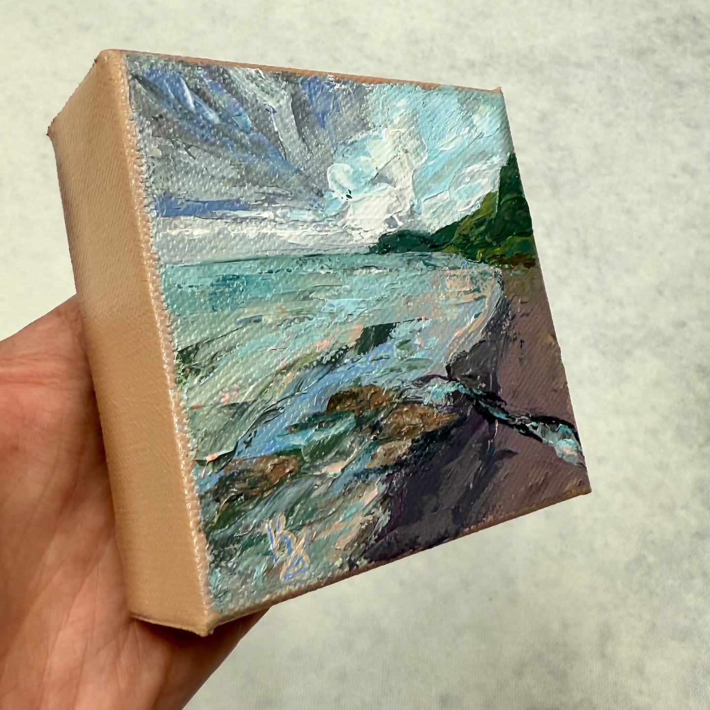 North shore. Grand Marais. Wall art, shelf decor, small original signed textured painting