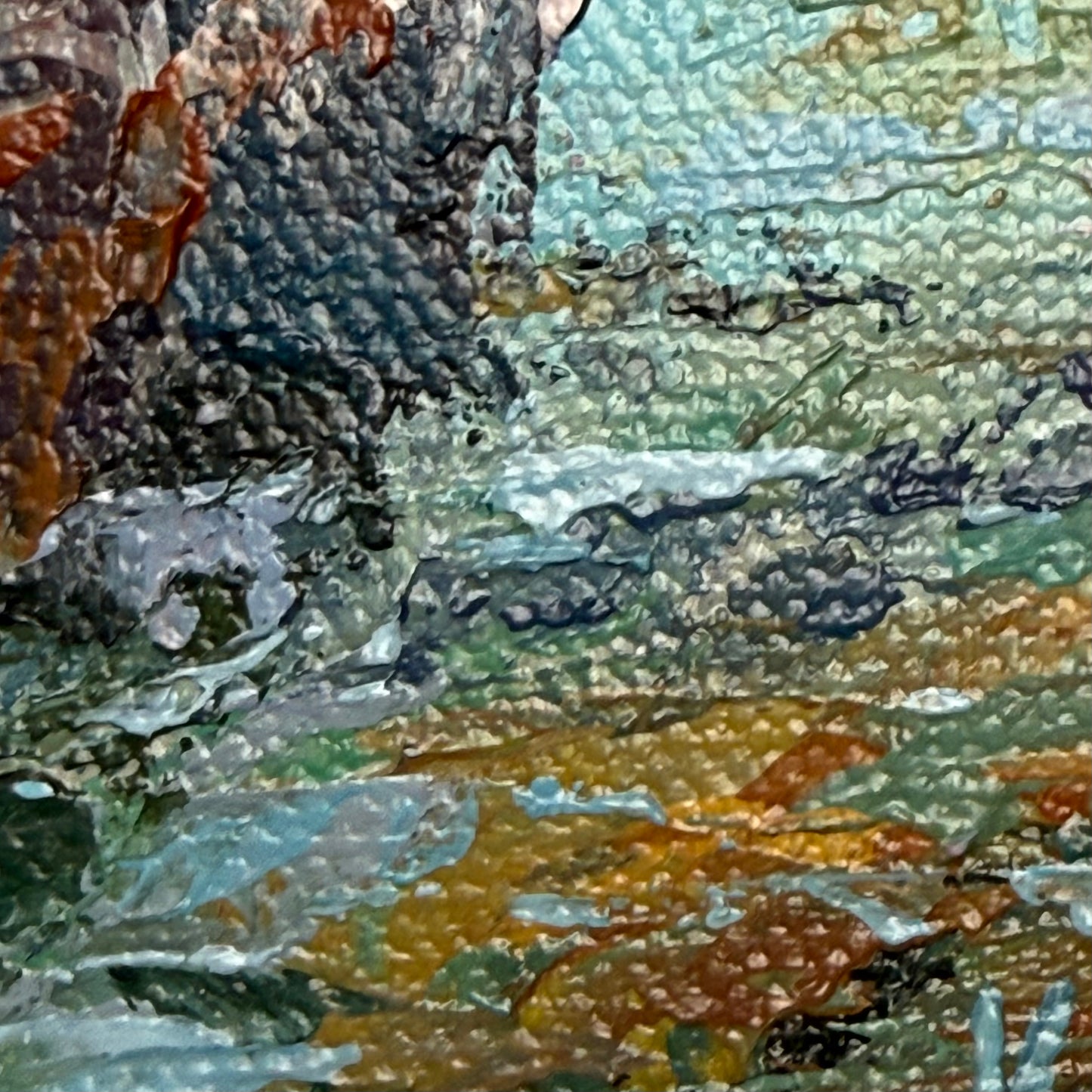 Bellflowers and Endless water. Wall art, shelf decor, small original signed textured painting
