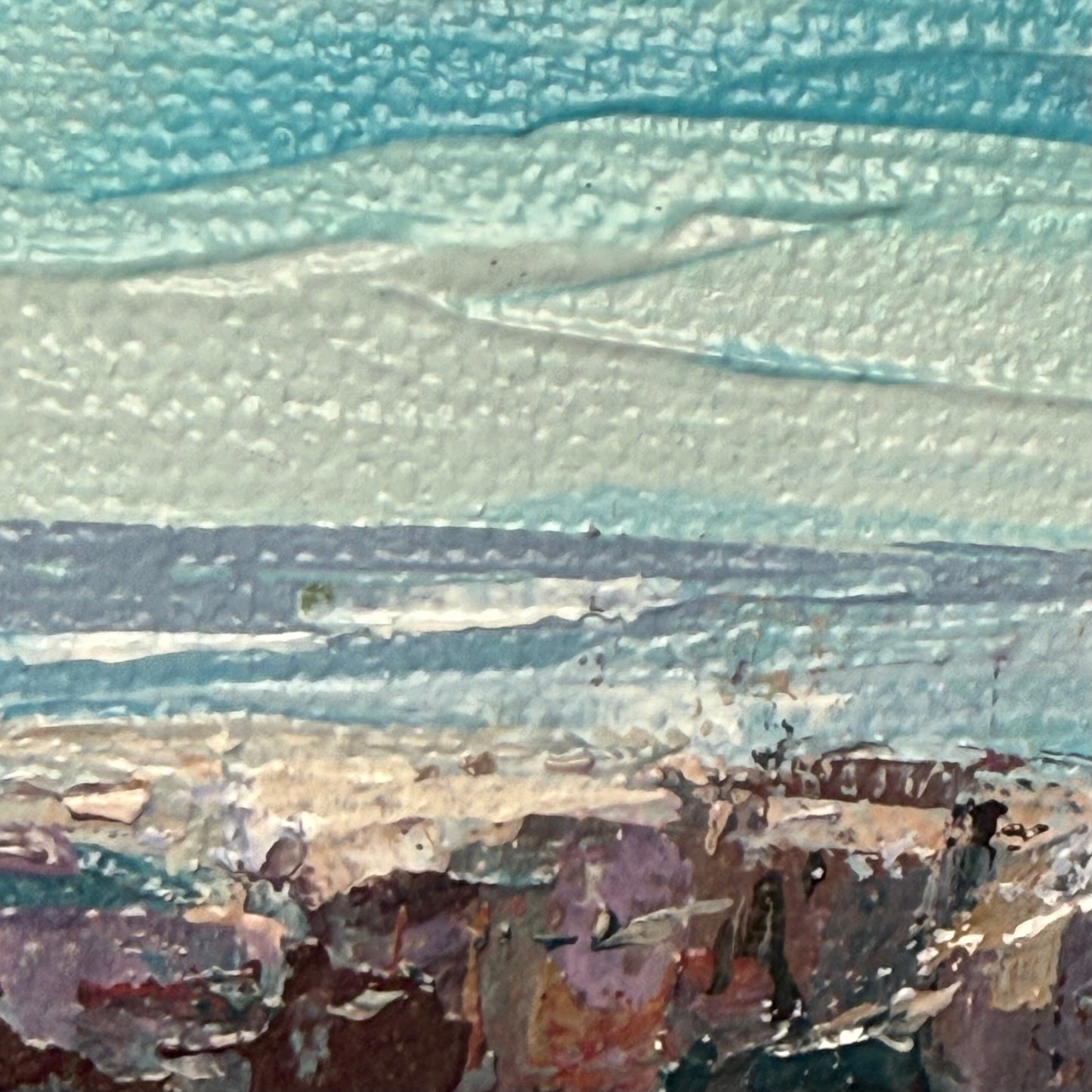 Bellflowers and Endless water. Wall art, shelf decor, small original signed textured painting