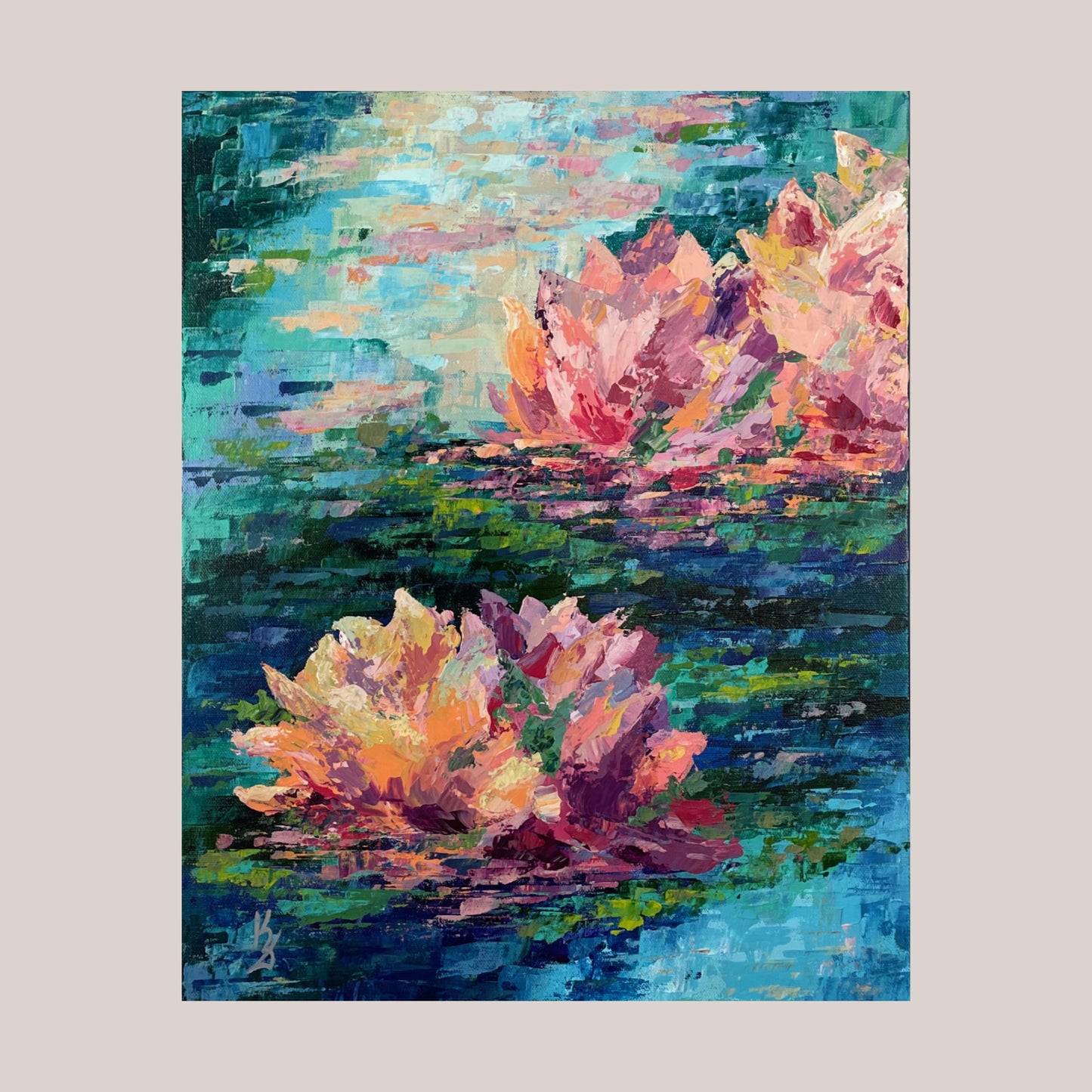 Lily pond. Cyan blue