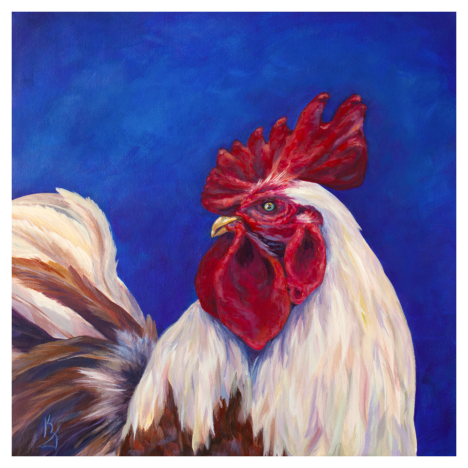 Rooster. Bright blue. Print