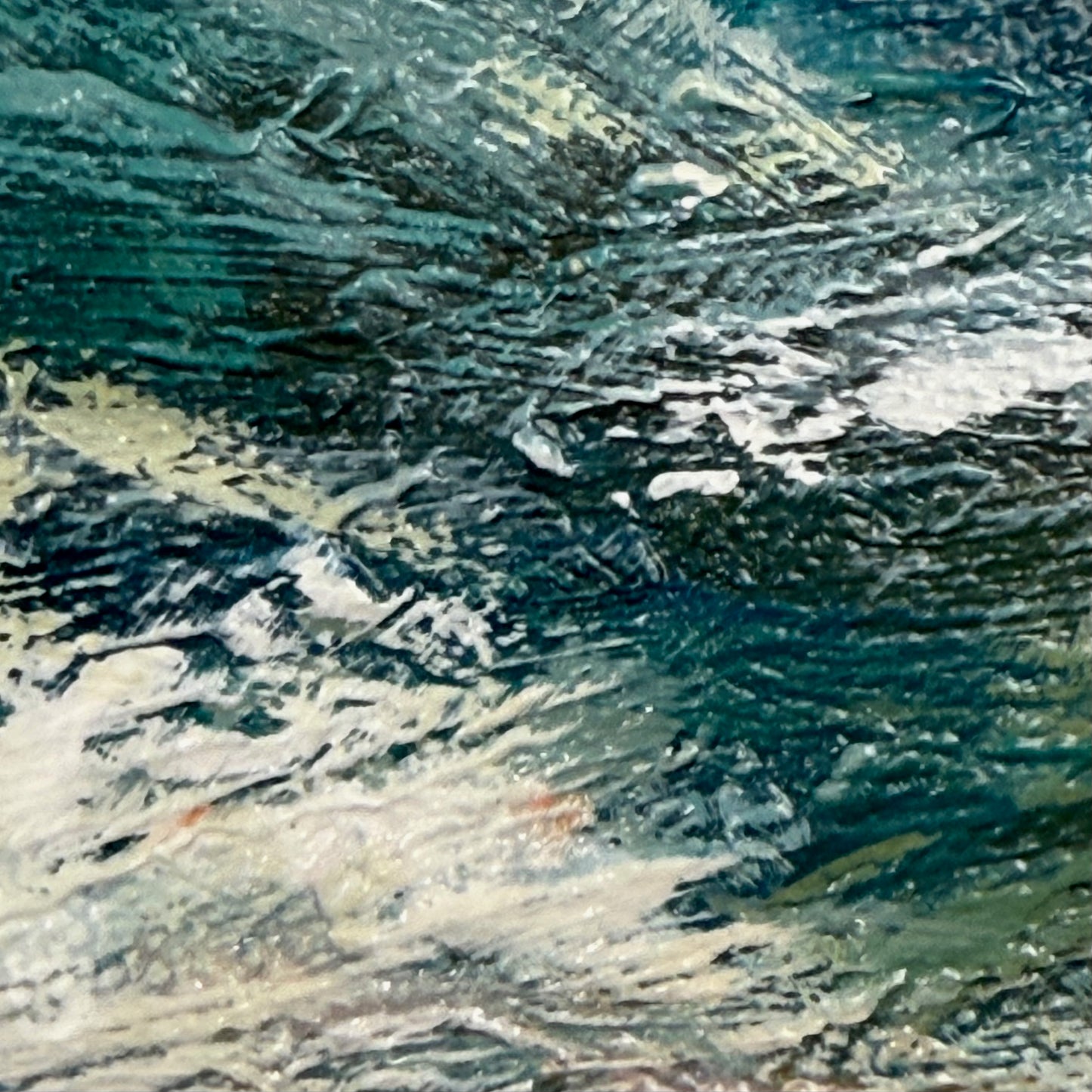 Turquoise Waves. Art, wall decor, optimistic original large textured waves ocean clouds blue green signed painting on canvas