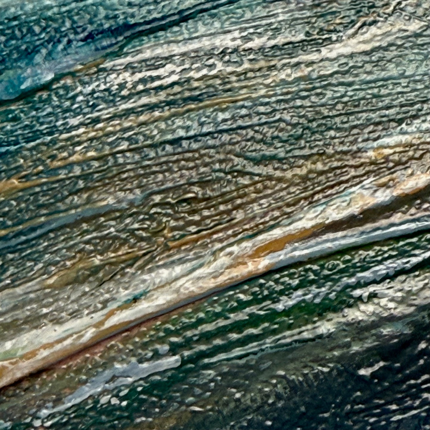 Turquoise Waves. Art, wall decor, optimistic original large textured waves ocean clouds blue green signed painting on canvas