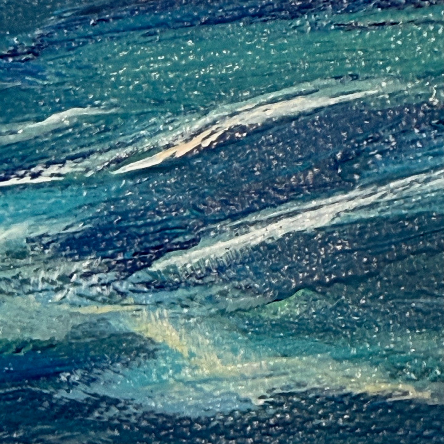 Turquoise Waves. Art, wall decor, optimistic original large textured waves ocean clouds blue green signed painting on canvas