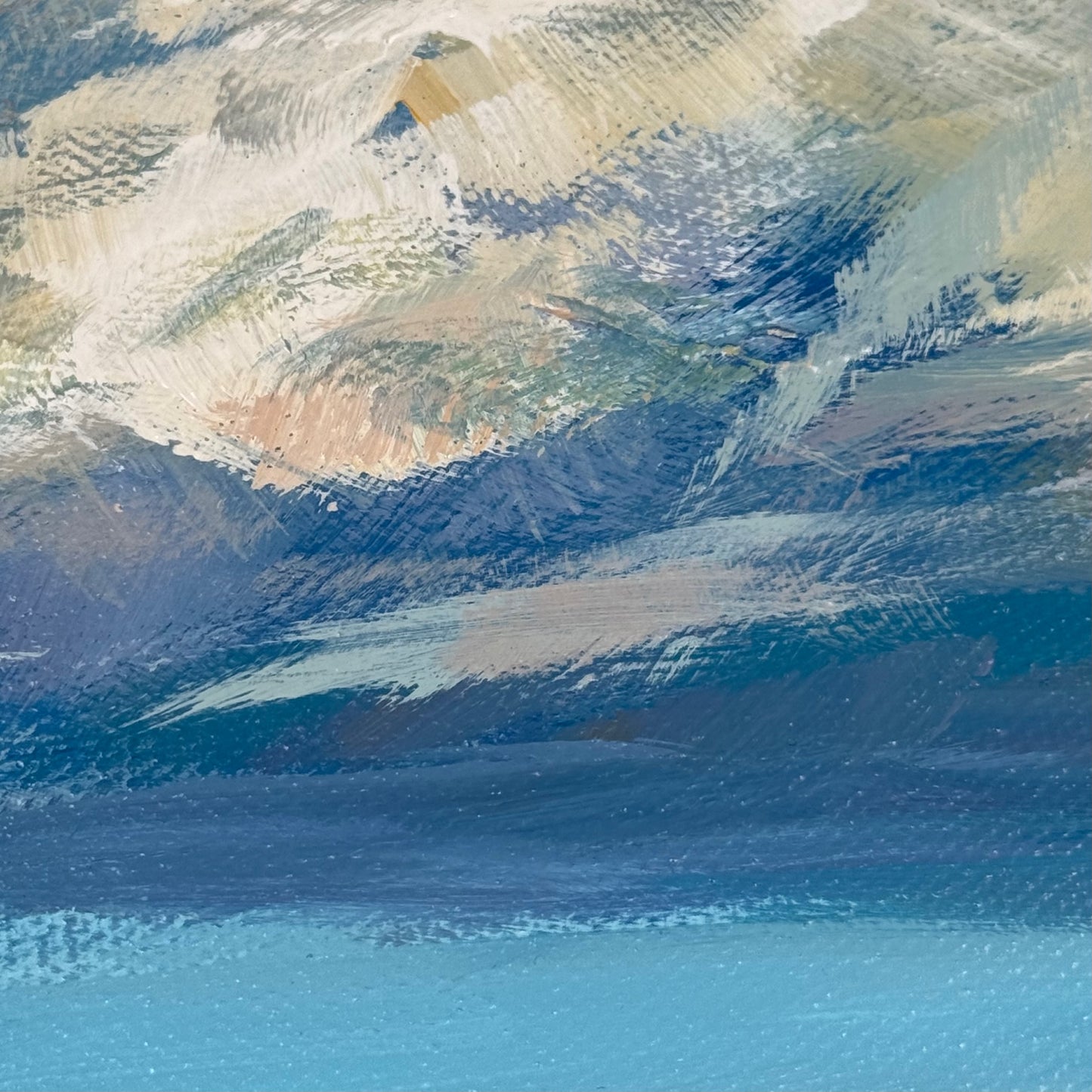 Turquoise Waves. Art, wall decor, optimistic original large textured waves ocean clouds blue green signed painting on canvas