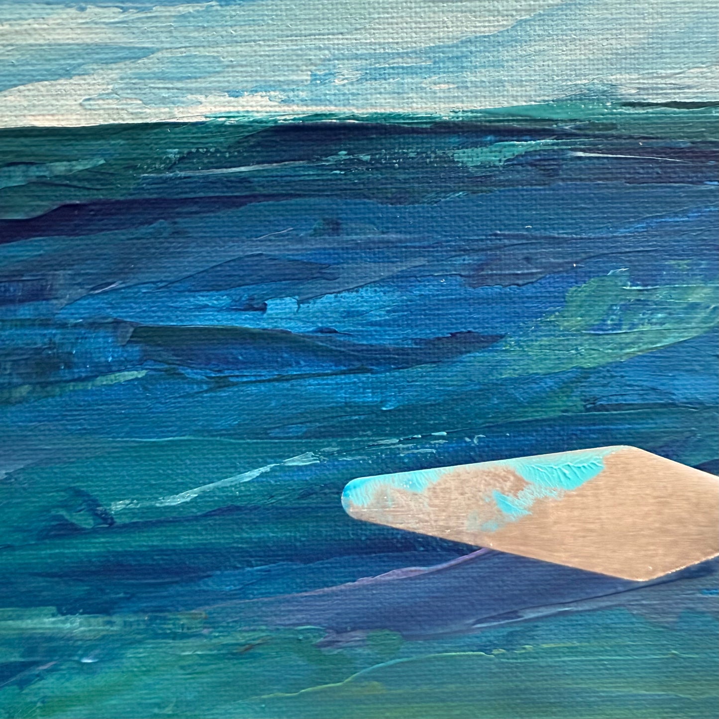Deep water. Sailboat... Art, wall decor, optimistic original signed abstract seascape ocean sailboat painting on canvas