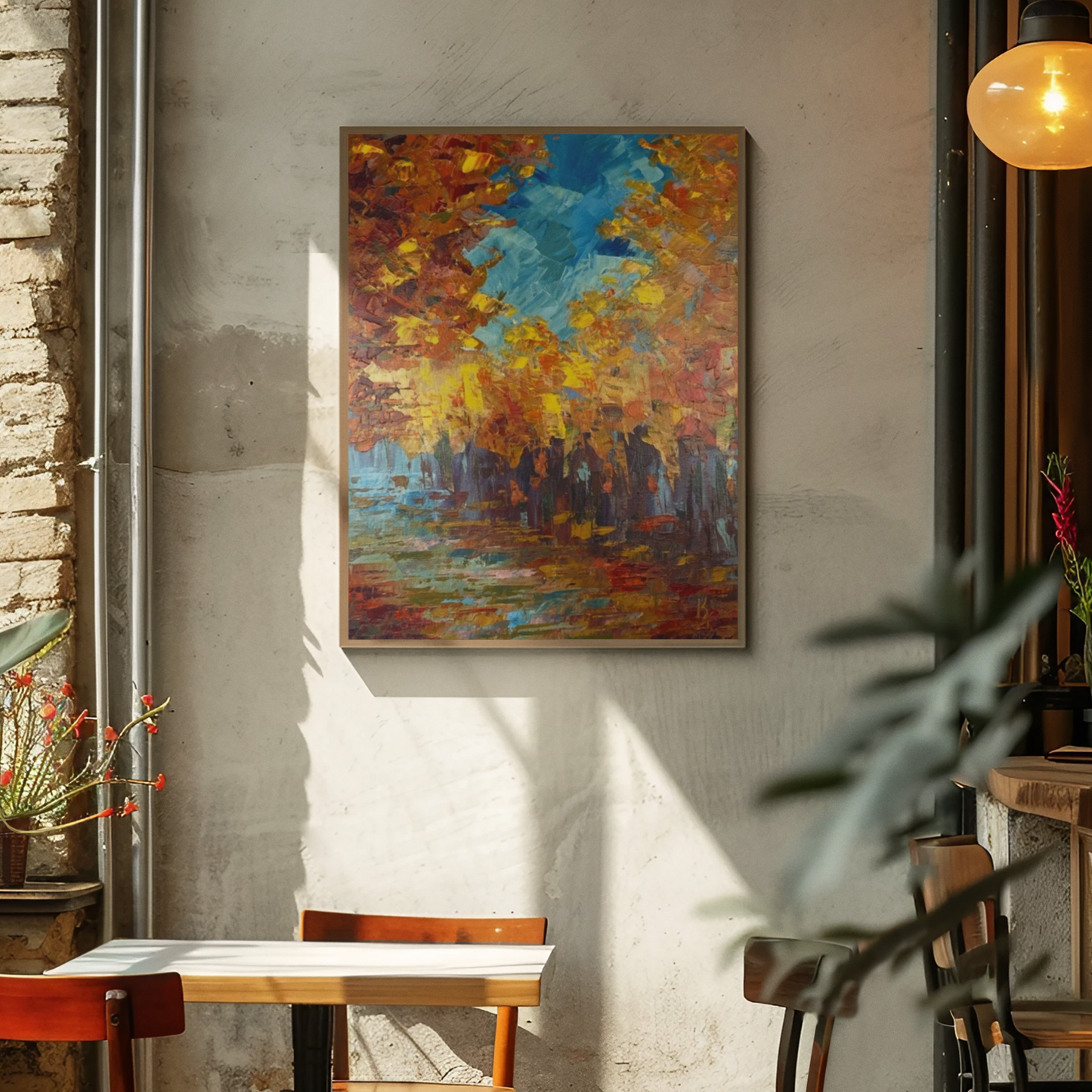 Autumn warmth... Art, wall decor, optimistic original signed large abstract fall forest landscaping painting on gallery canvas