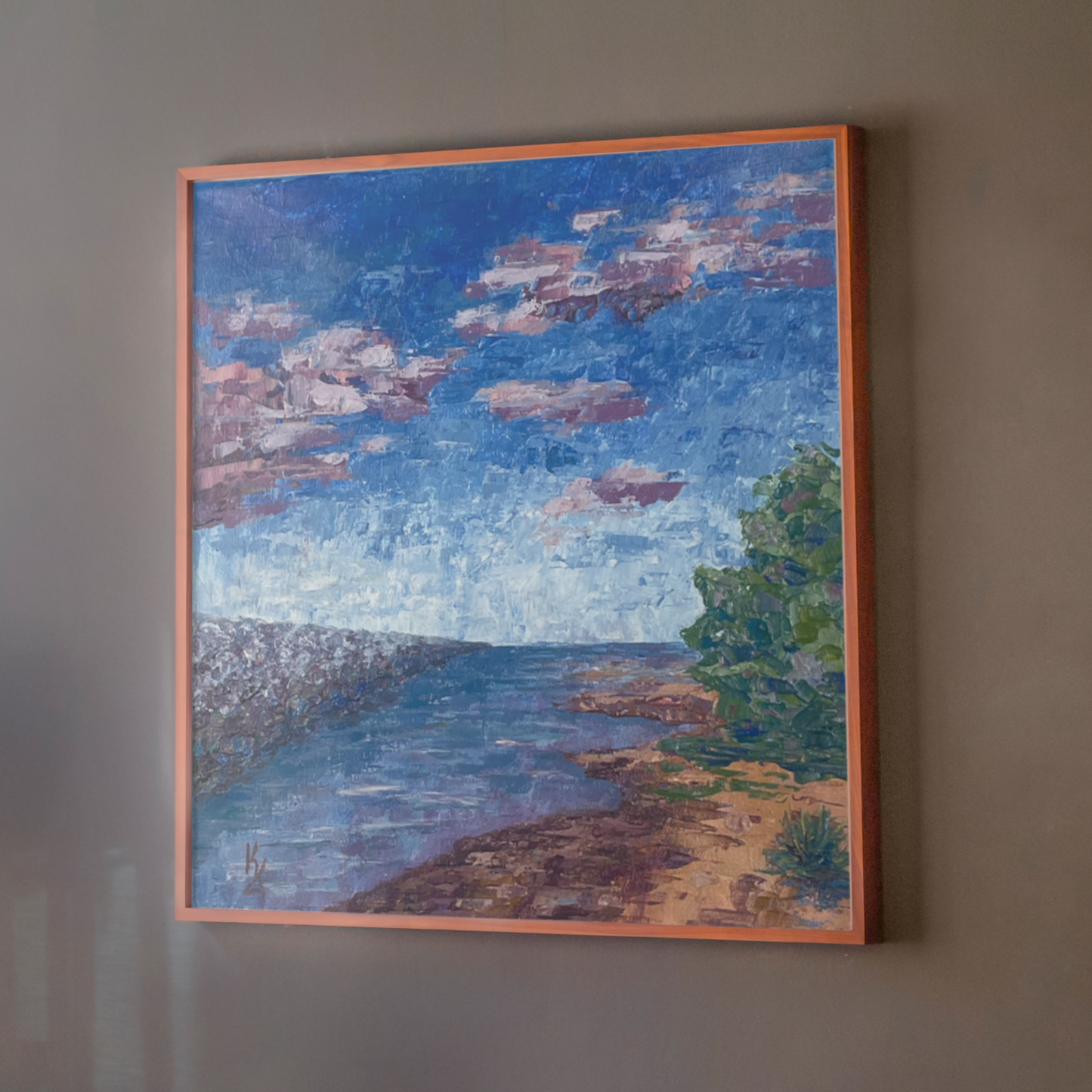Park Point shallow... Art, decor, optimistic original signed landscape painting on canvas