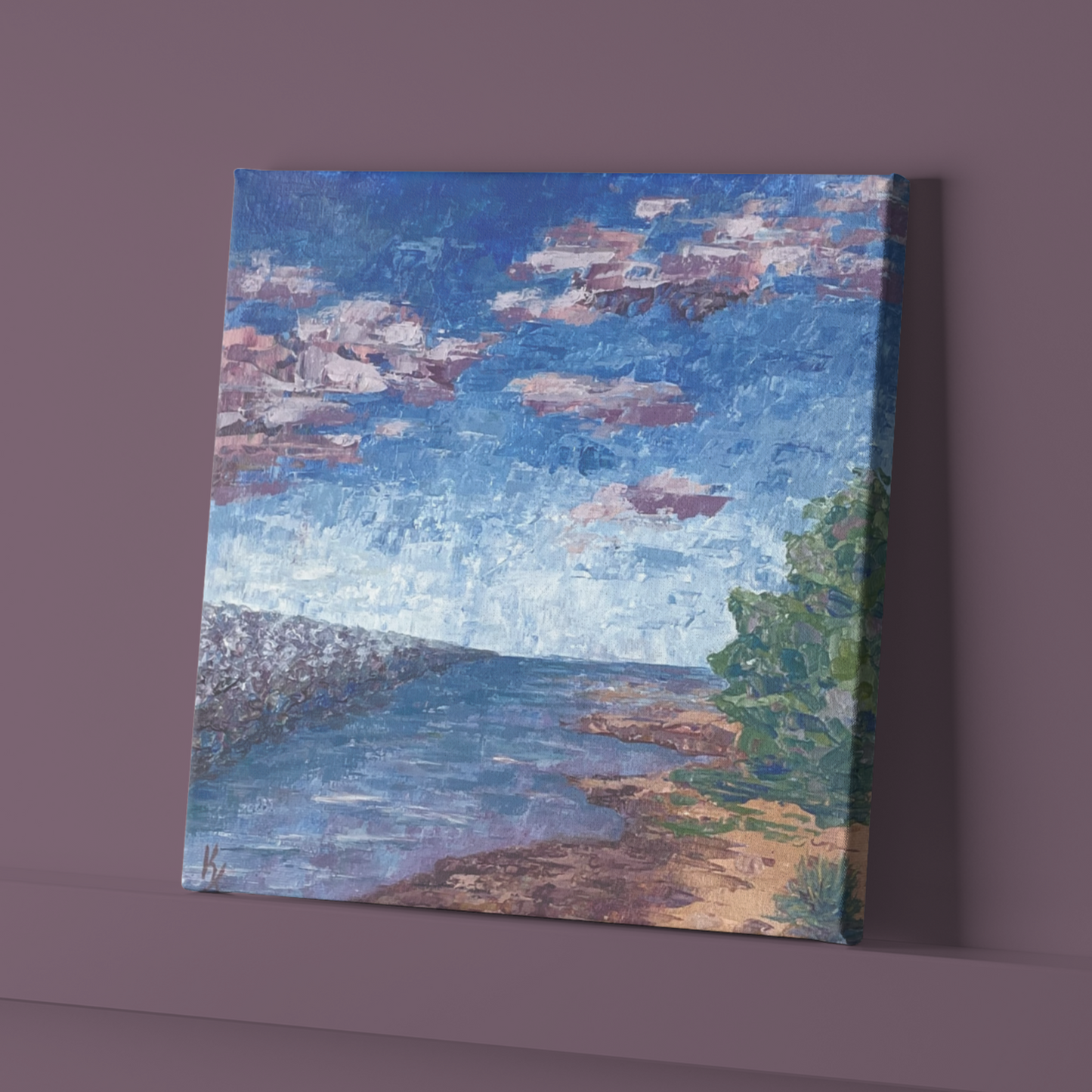 Park Point shallow... Art, decor, optimistic original signed landscape painting on canvas