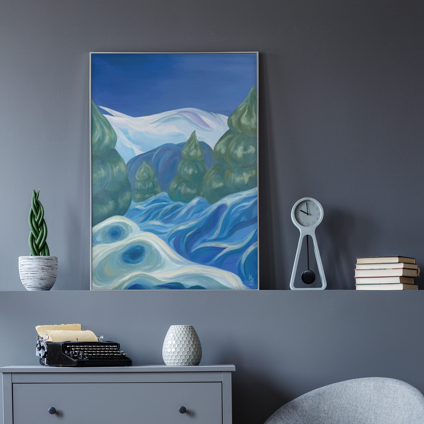 Snowy appearance . Art, large optimistic original signed abstract painting on canvas, wall decor