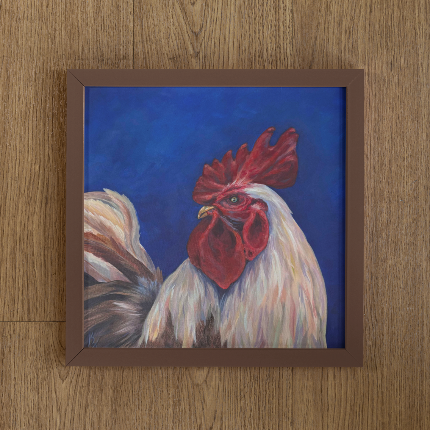 Rooster. Bright blue. Print