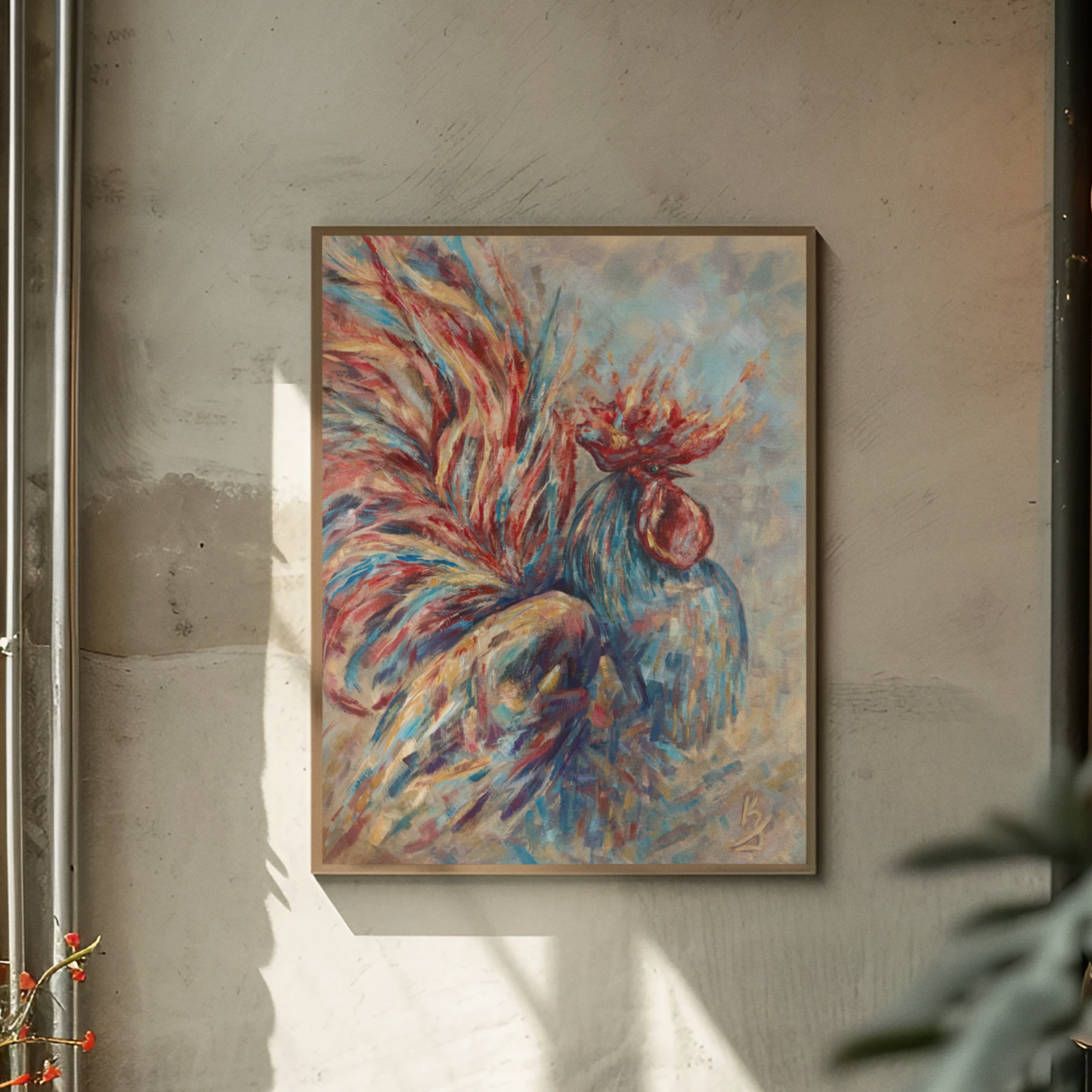 Flaming life. Rooster