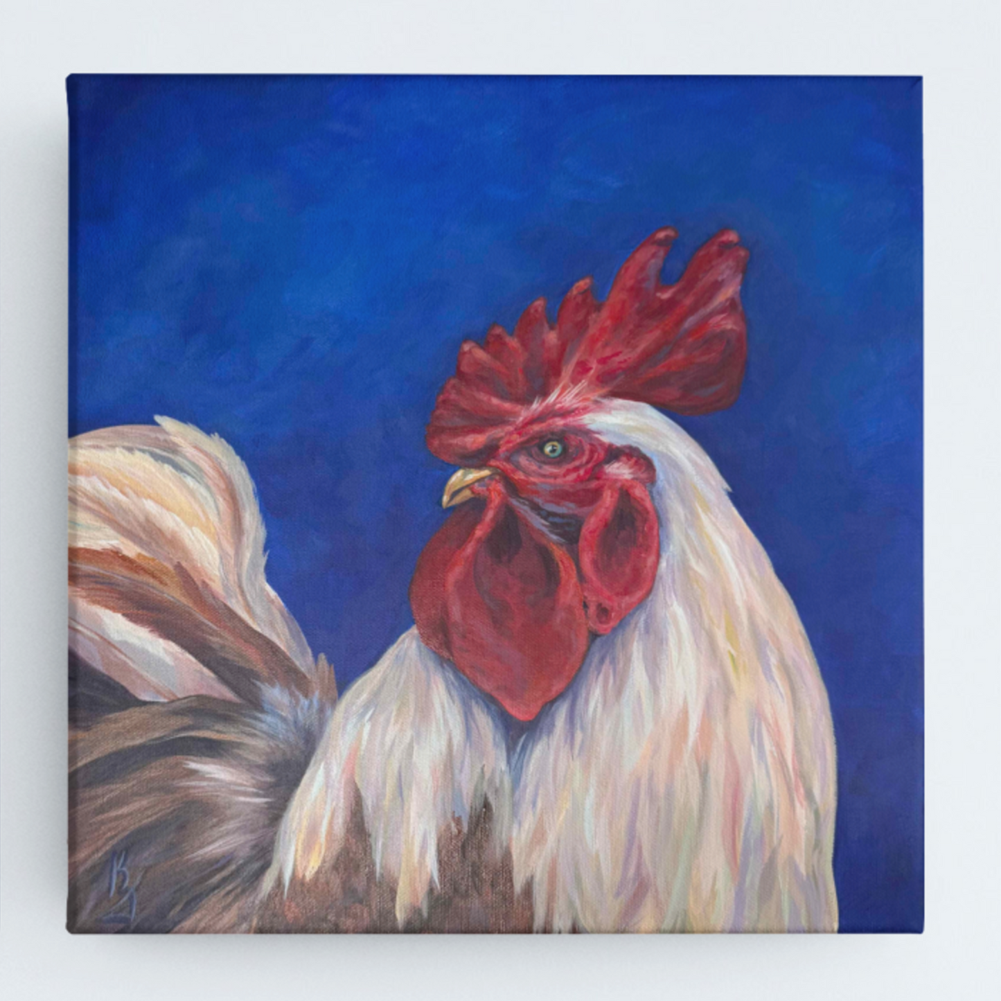Rooster. Bright blue. Print
