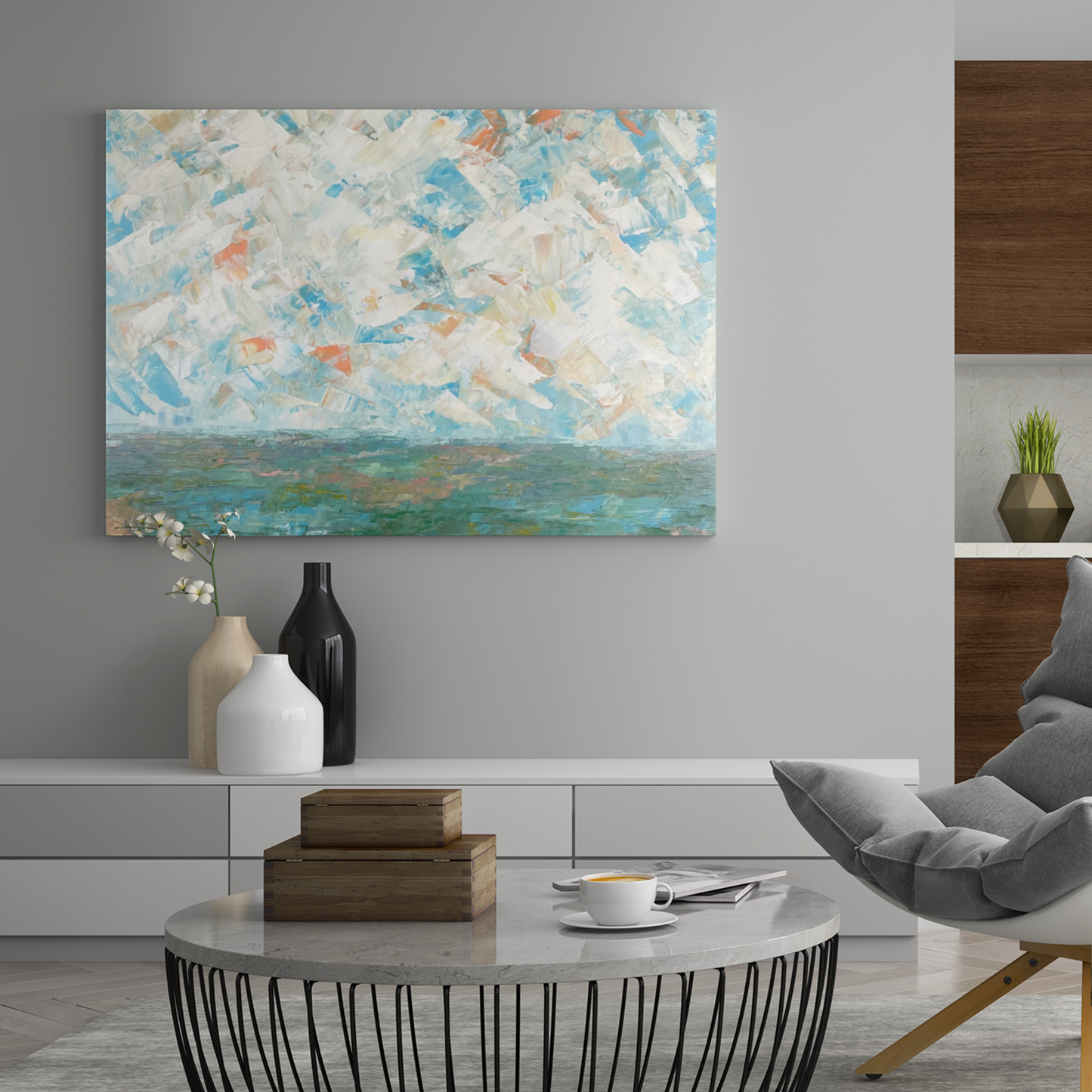 Wetland sky... Art, optimistic relaxing original large signed wetland sky landscape painting on canvas