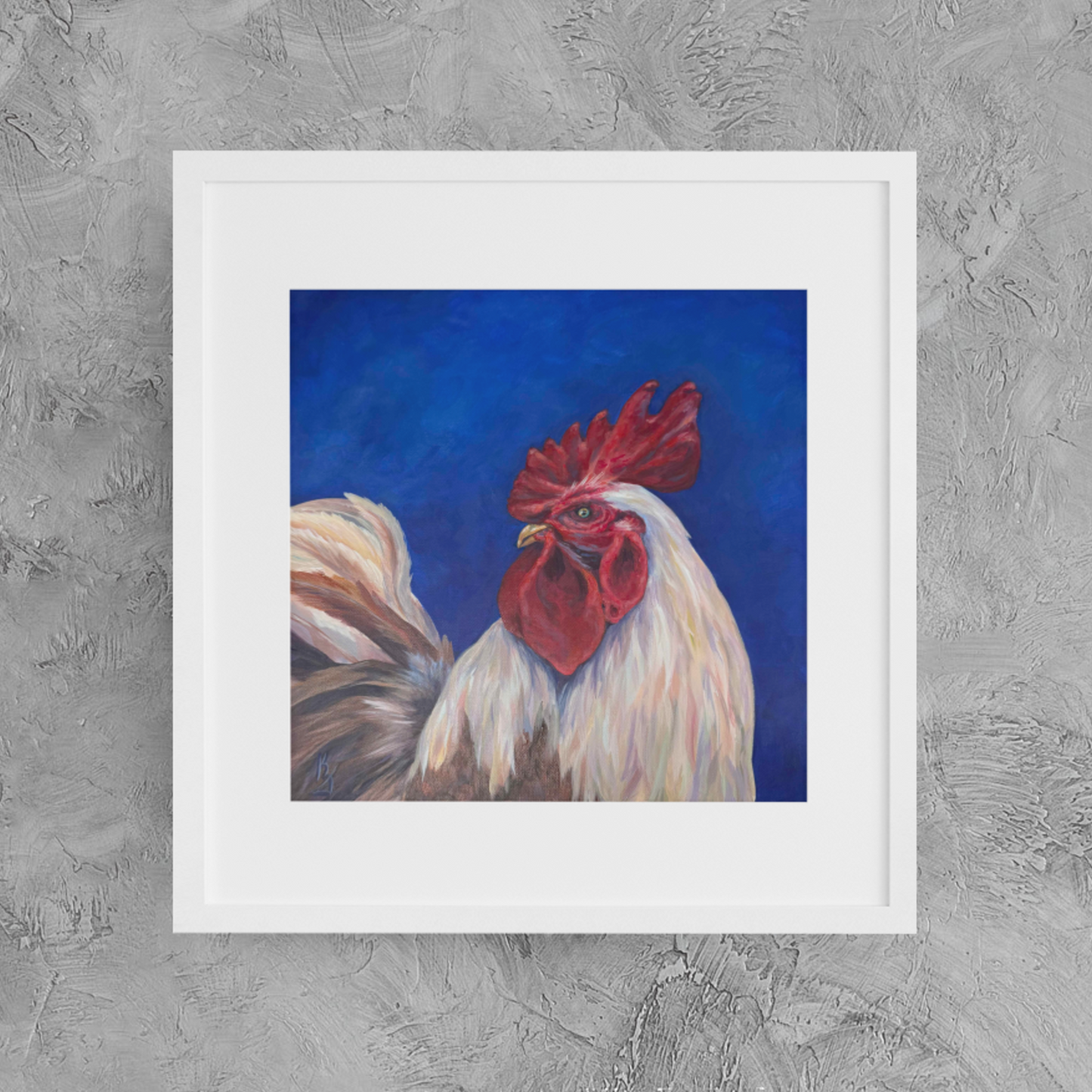 Rooster. Bright blue. Print