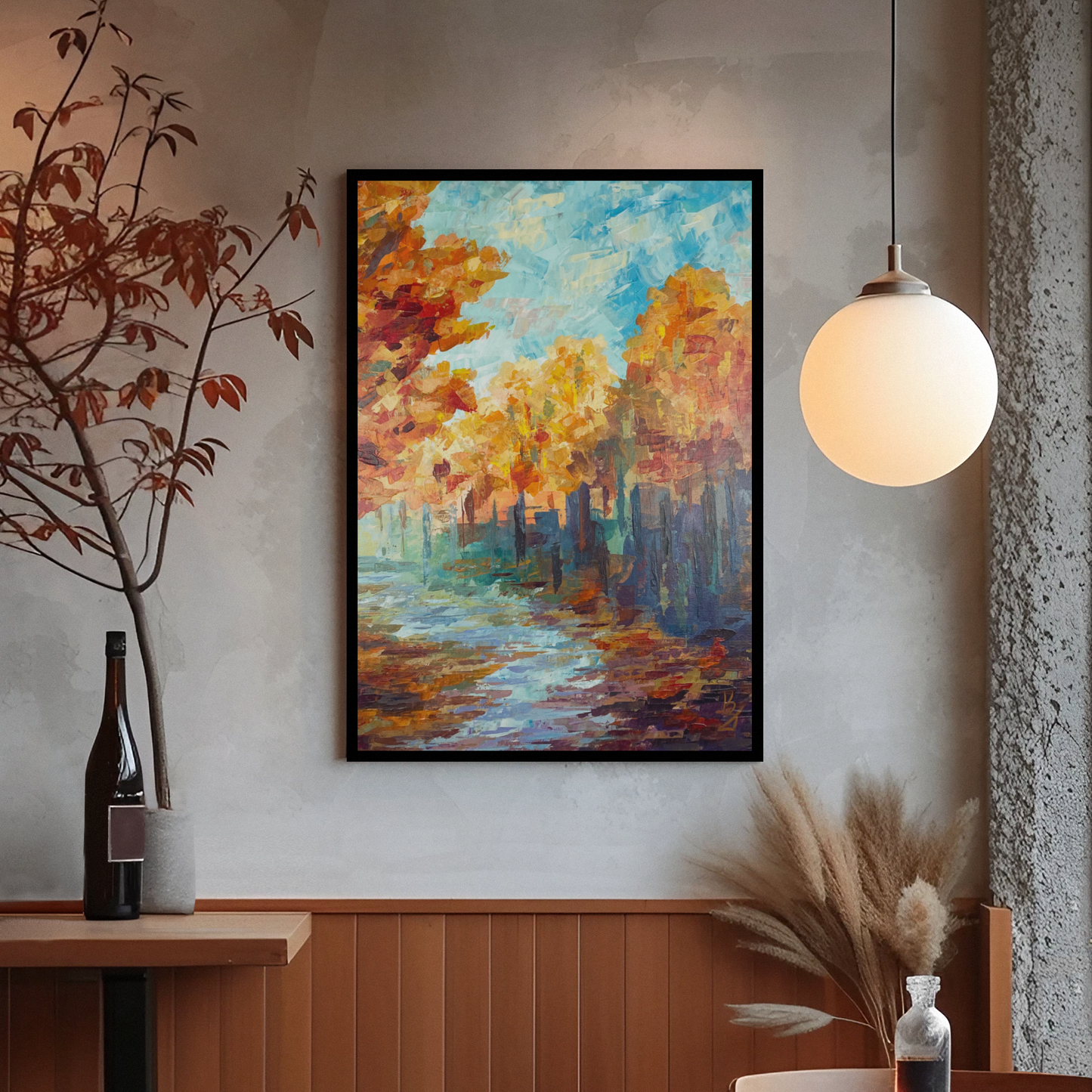 Gold under your feet... Art, decor, optimistic original signed large abstract fall forest landscaping painting on canvas