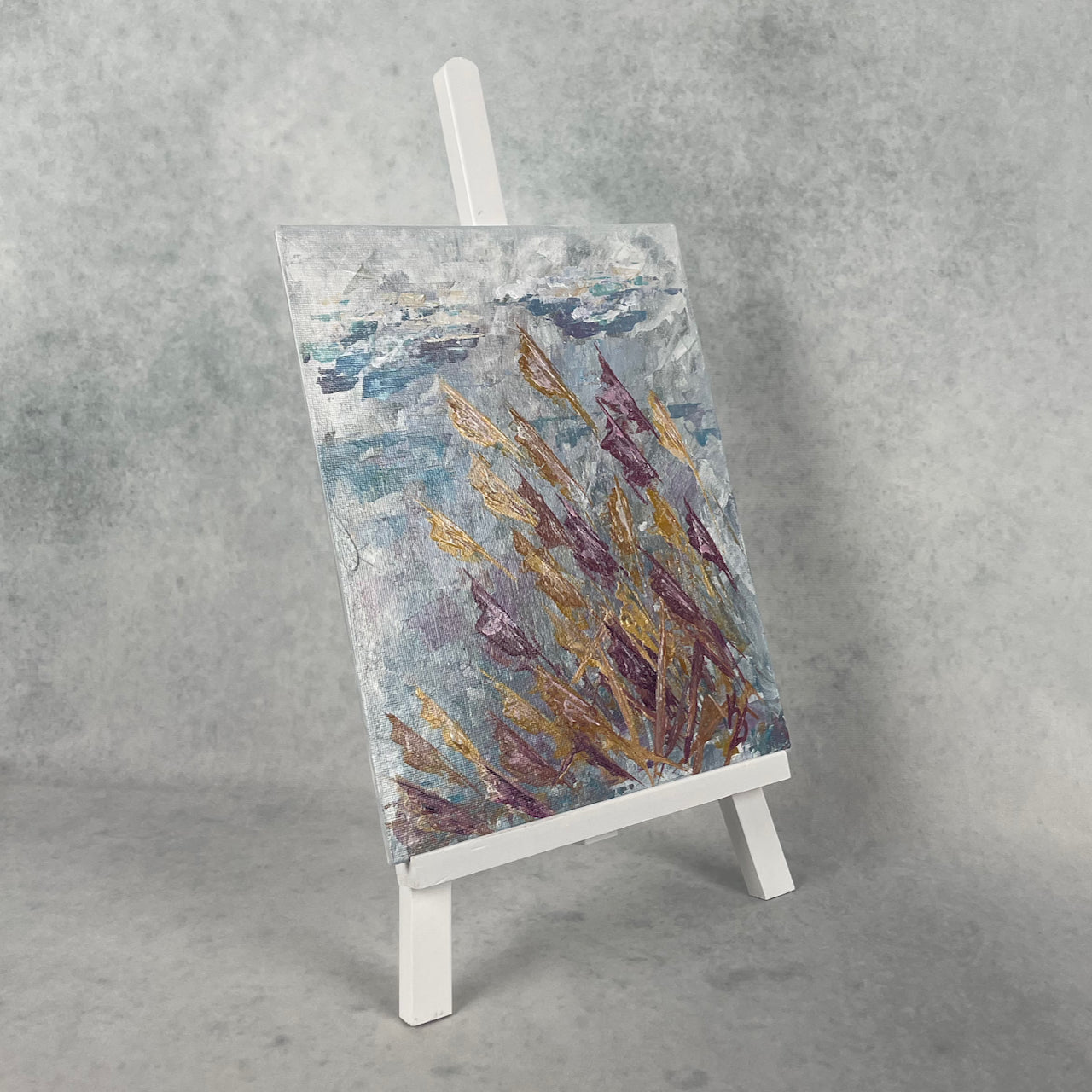 Cloudy lake. Grasses