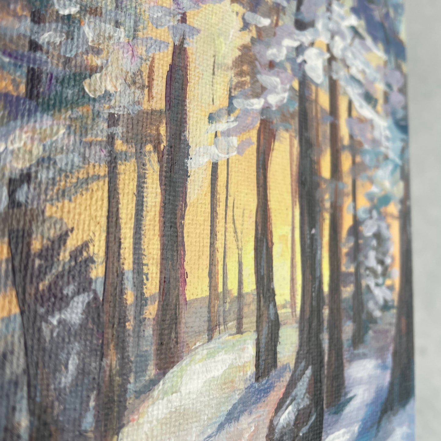 Winter sunset. Hill... Art, original small painting on canvas