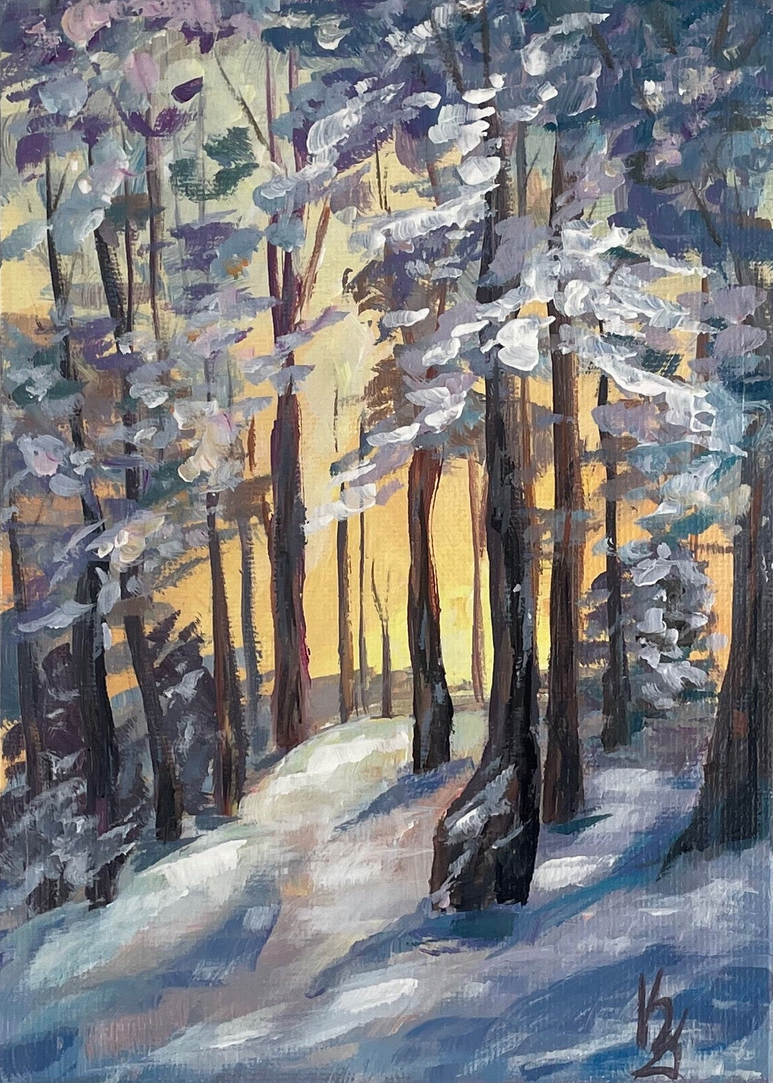 Winter sunset. Hill