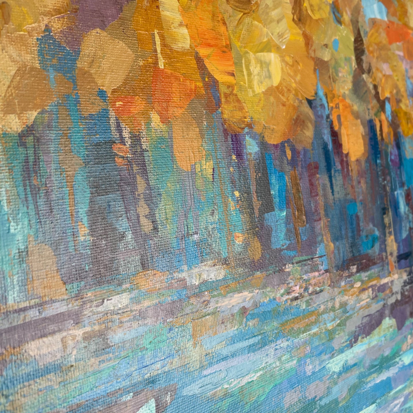 Autumn air transparency... Art, wall decor, optimistic original signed large abstract fall forest landscaping painting on canvas