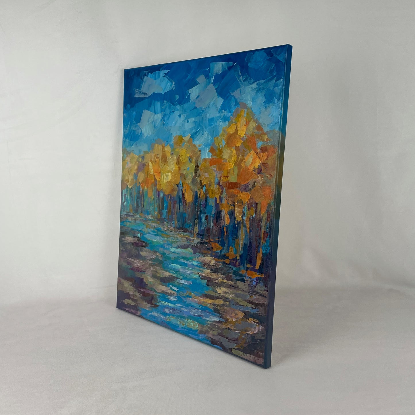 Autumn air transparency... Art, wall decor, optimistic original signed large abstract fall forest landscaping painting on canvas