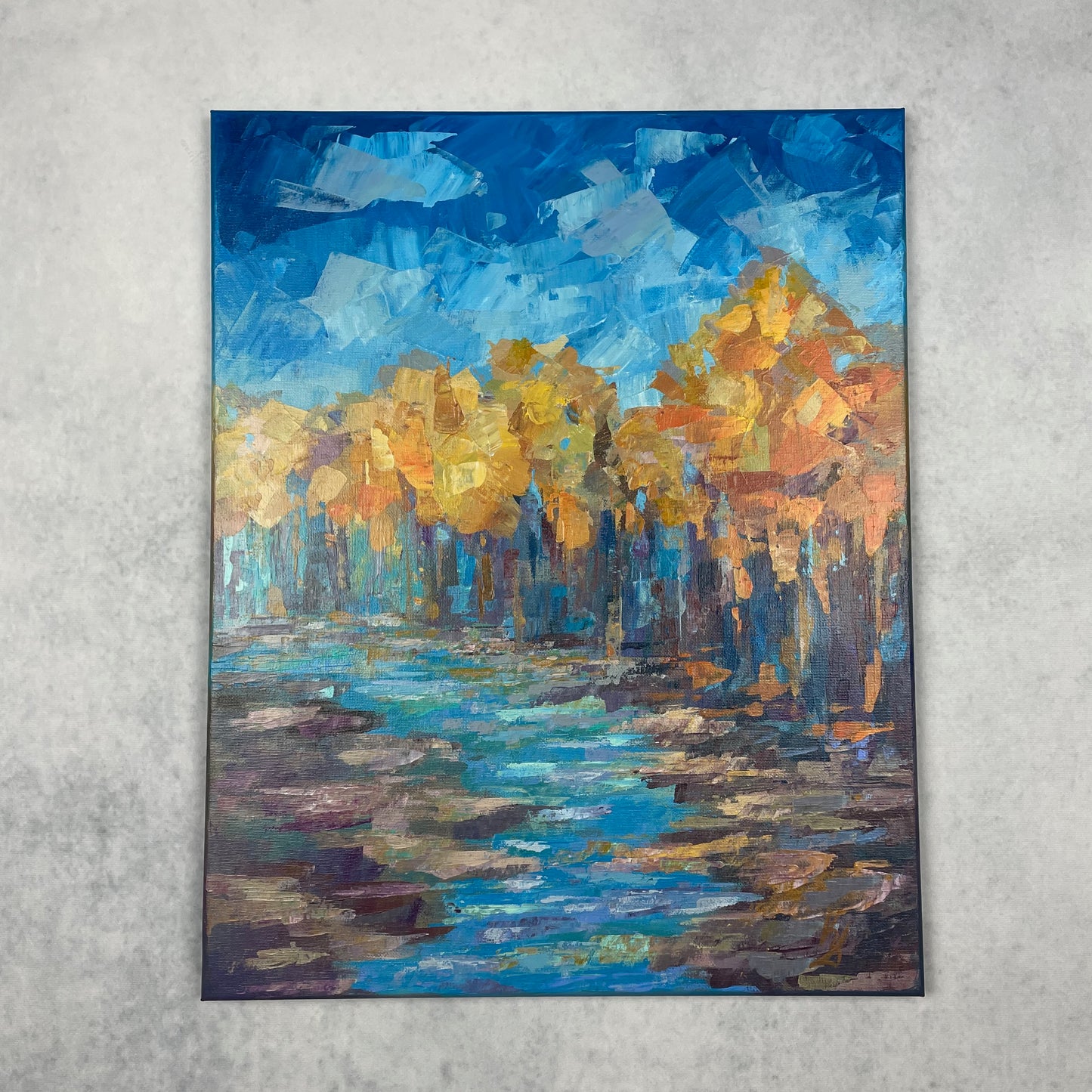 Autumn air transparency... Art, wall decor, optimistic original signed large abstract fall forest landscaping painting on canvas