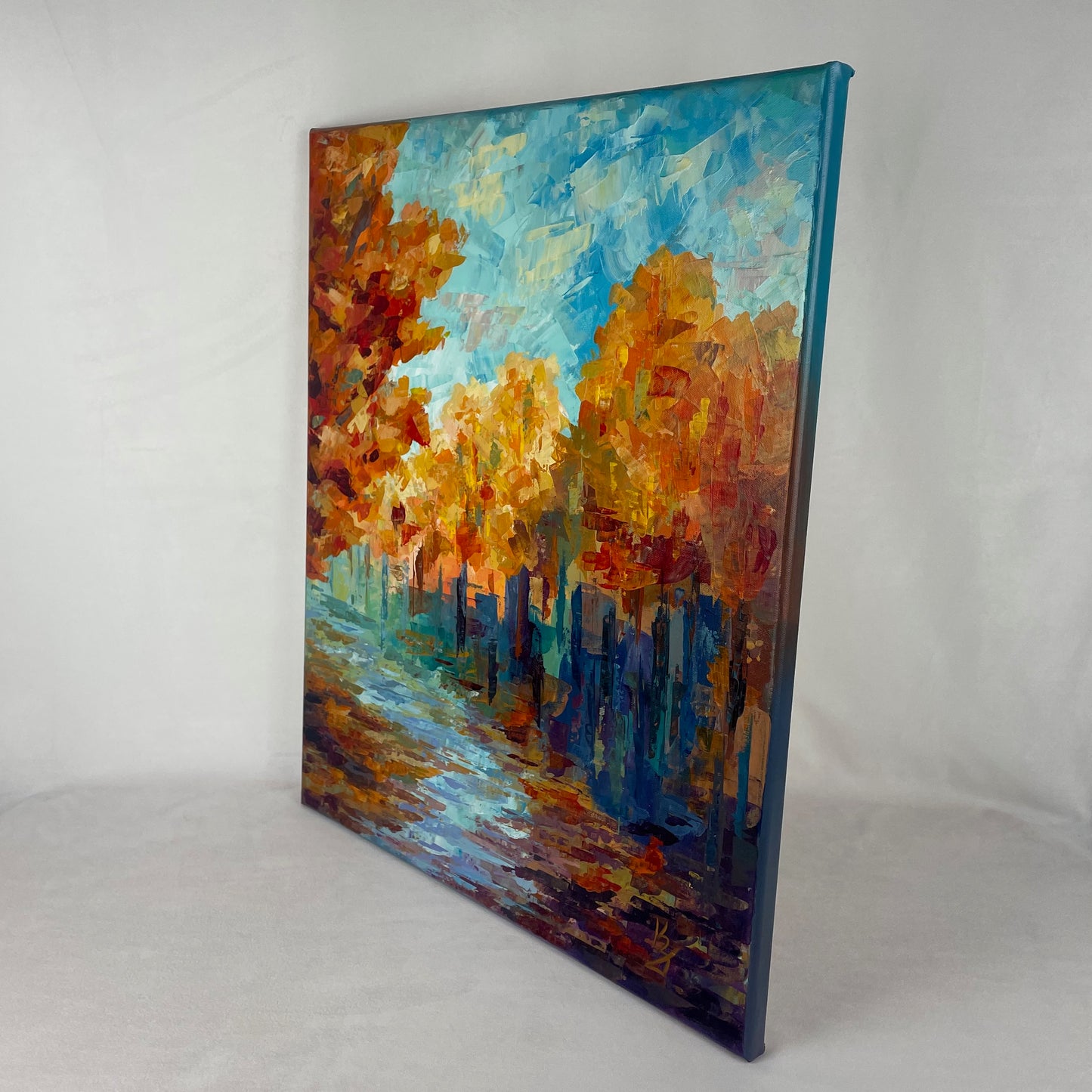 Gold under your feet... Art, decor, optimistic original signed large abstract fall forest landscaping painting on canvas