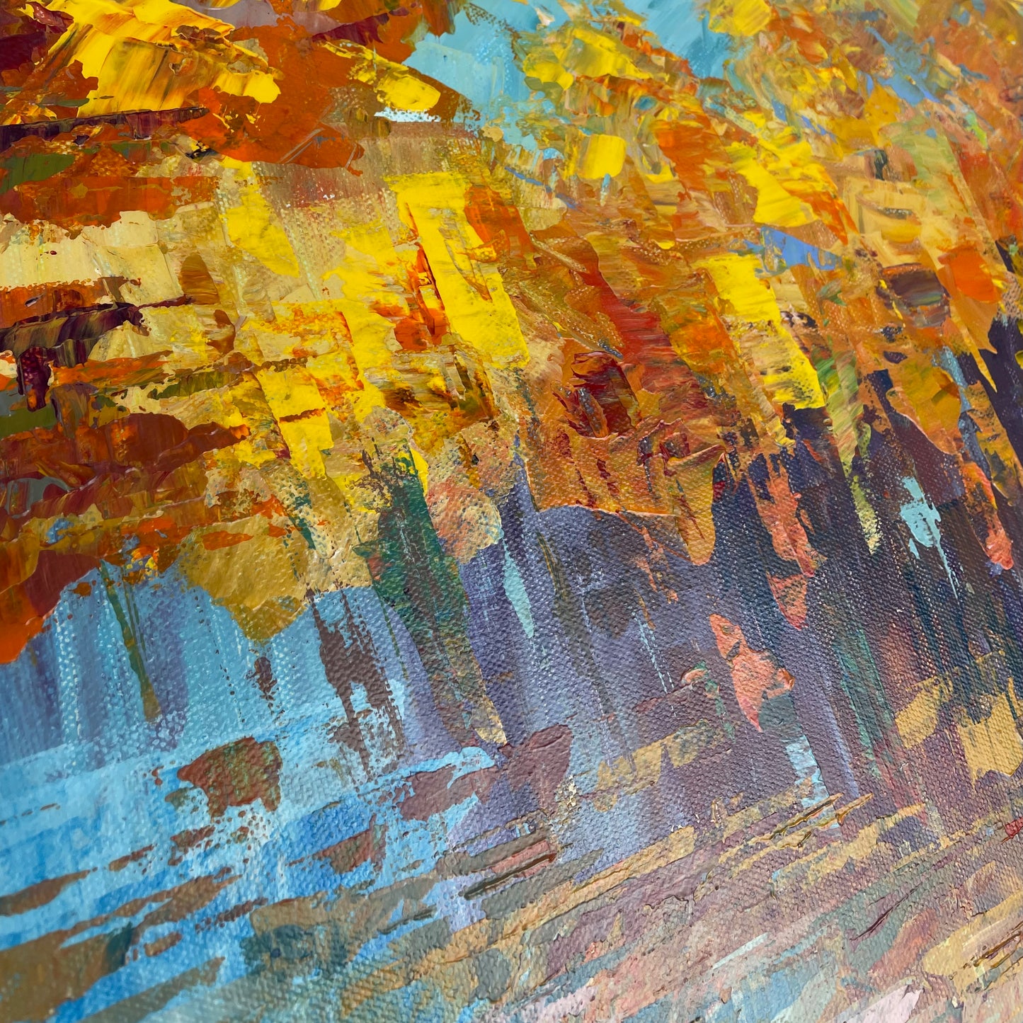 Autumn warmth... Art, wall decor, optimistic original signed large abstract fall forest landscaping painting on gallery canvas