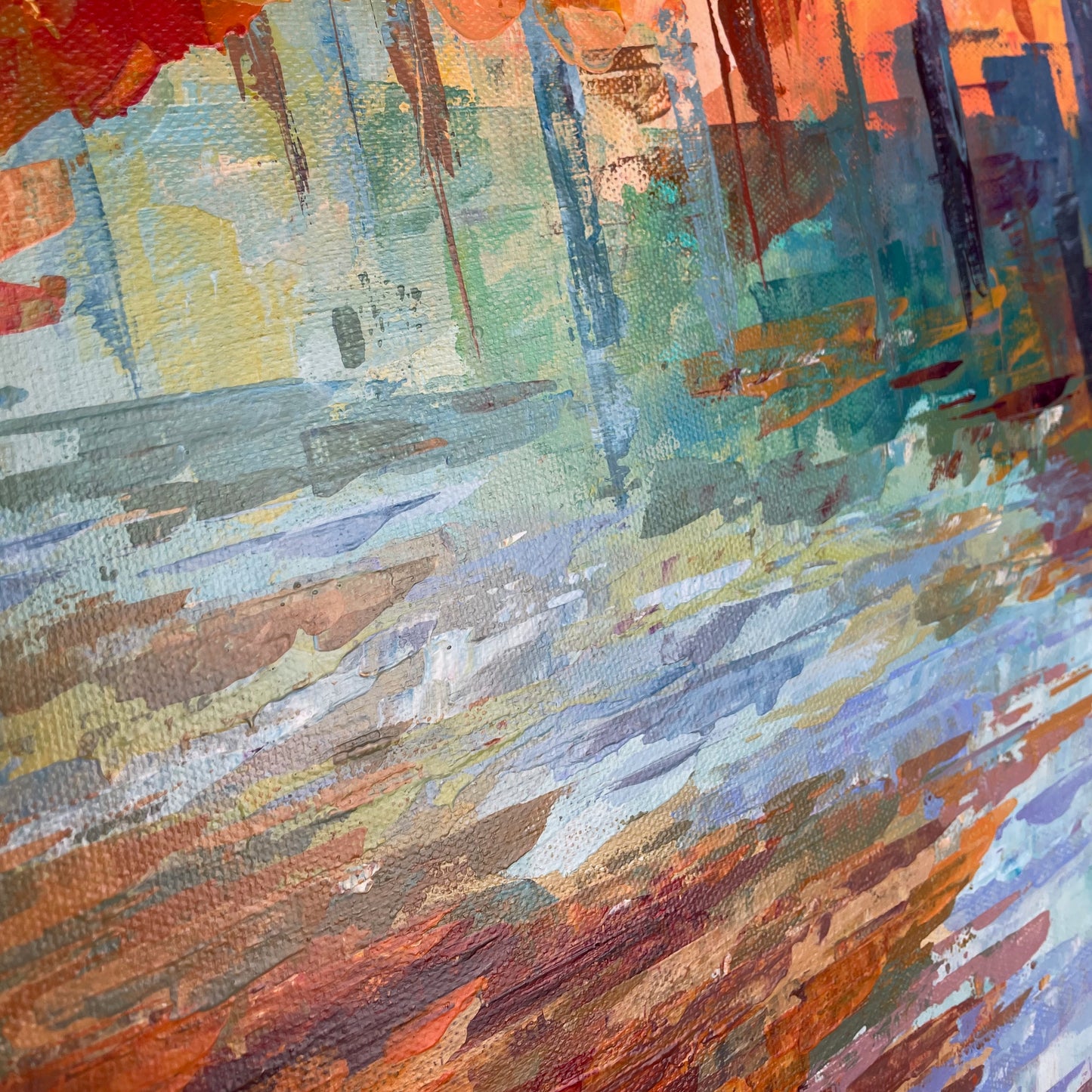 Gold under your feet... Art, decor, optimistic original signed large abstract fall forest landscaping painting on canvas