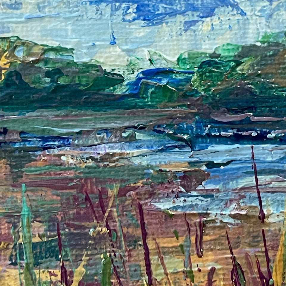 Lost lake... Art, decor, optimistic original signed landscape painting on canvas