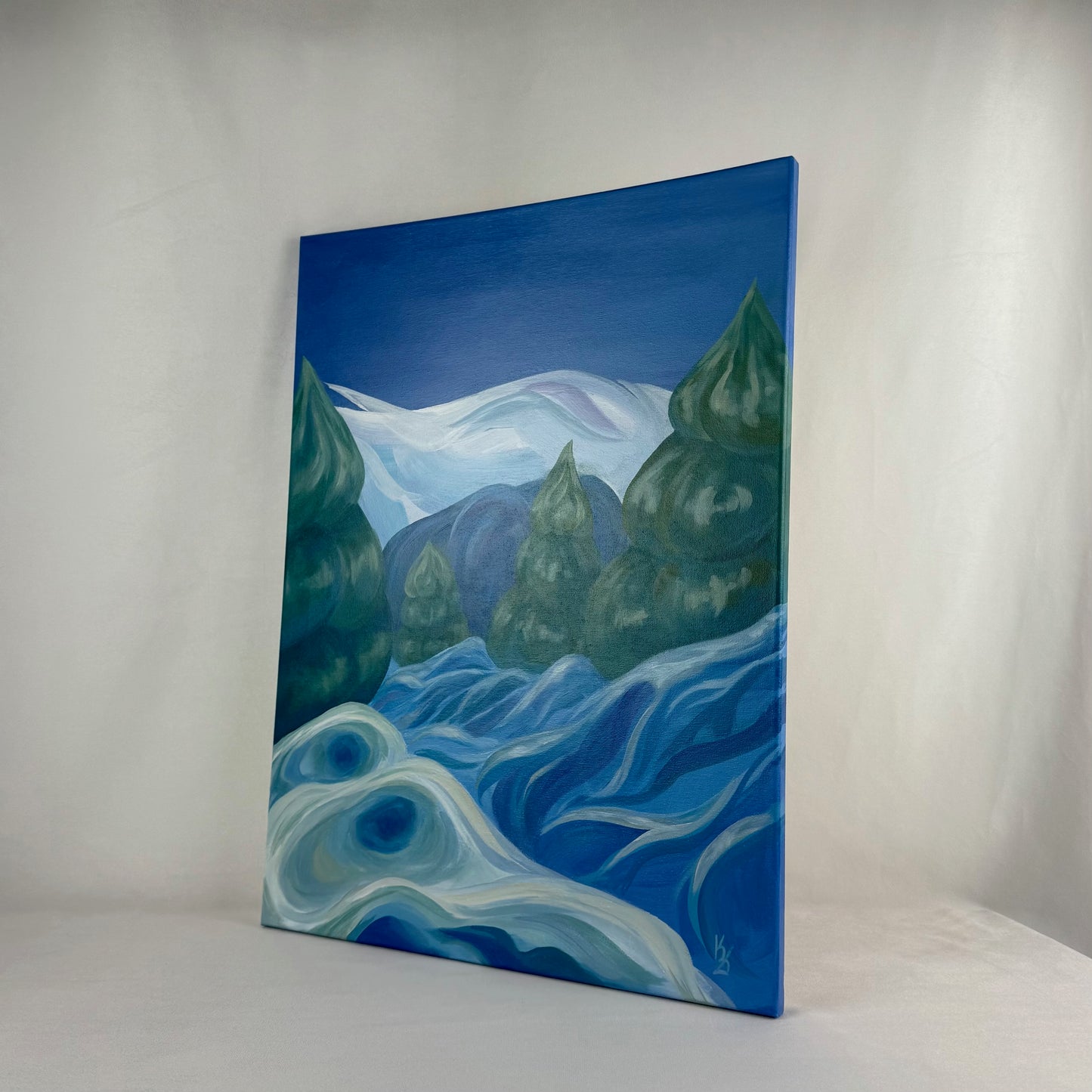Snowy appearance . Art, large optimistic original signed abstract painting on canvas, wall decor