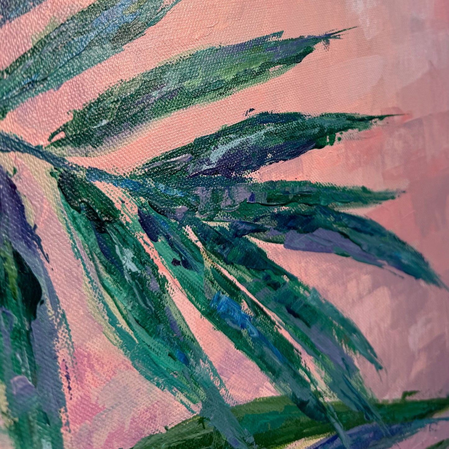 Mauve palm trees. Set of 2 paintings...Art, decor, optimistic original signed paintings