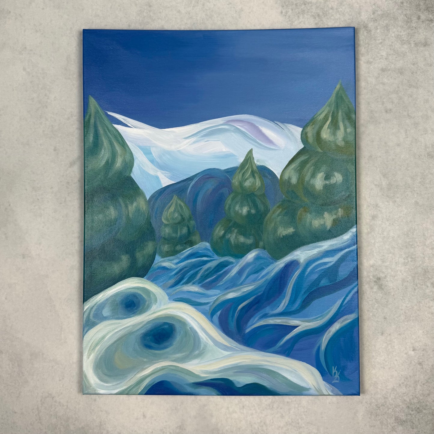 Snowy appearance . Art, large optimistic original signed abstract painting on canvas, wall decor