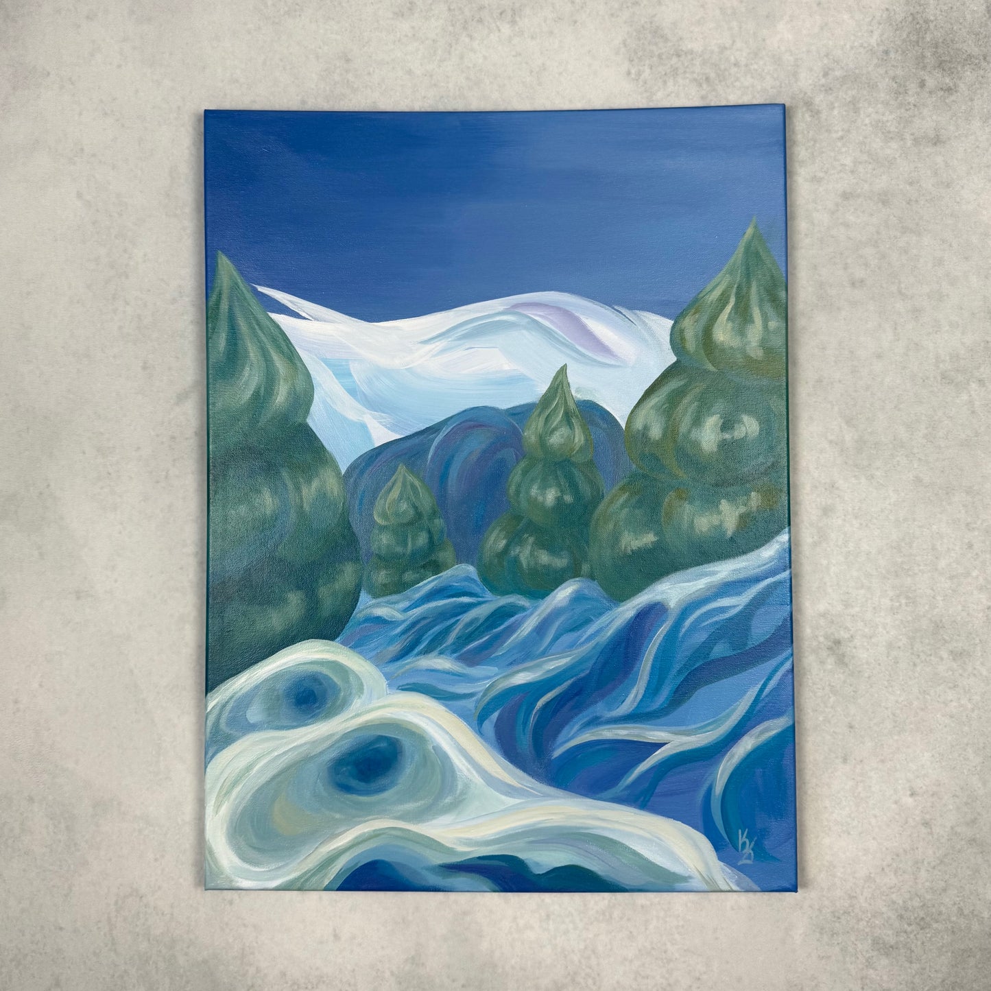 Snowy appearance . Art, large optimistic original signed abstract painting on canvas, wall decor