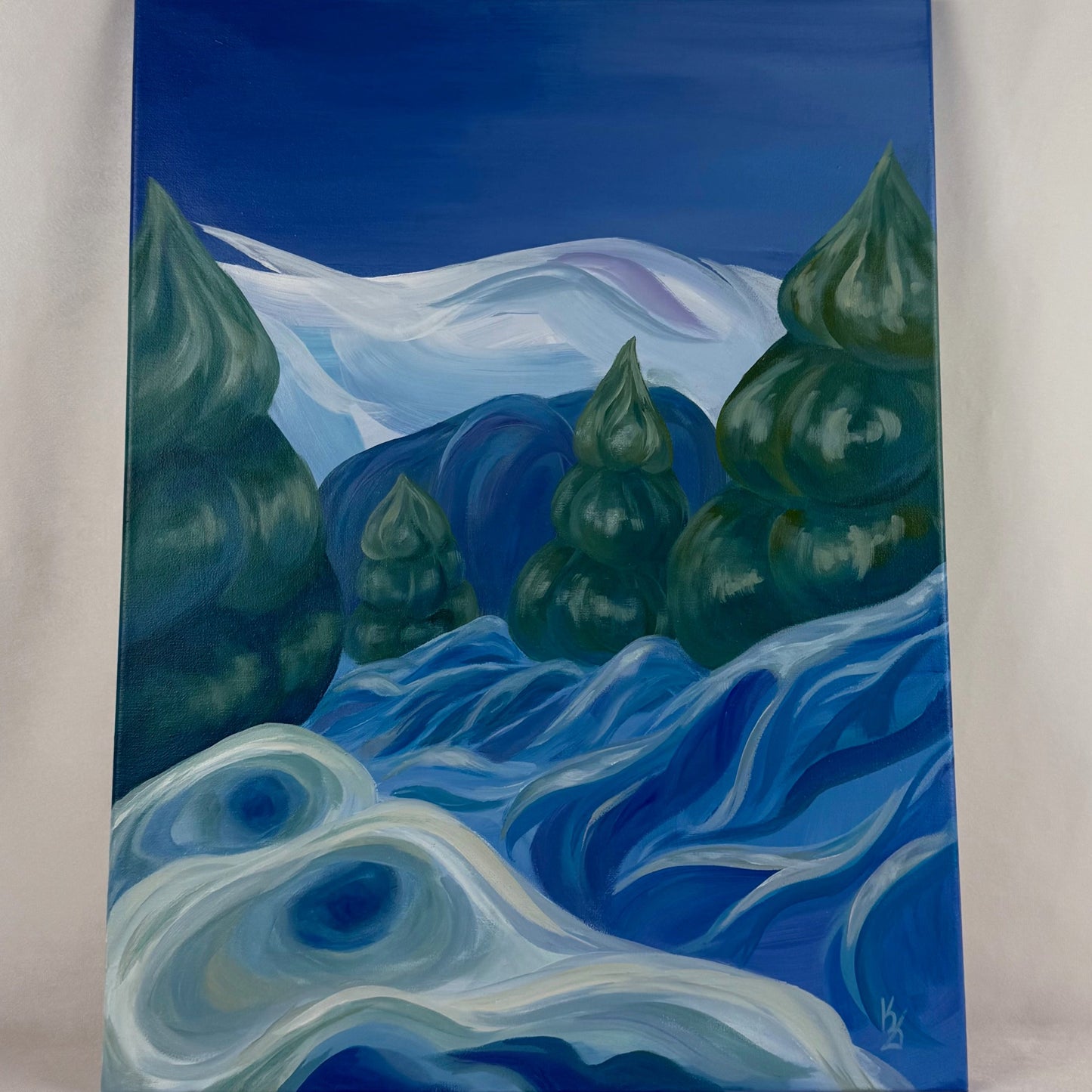 Snowy appearance . Art, large optimistic original signed abstract painting on canvas, wall decor